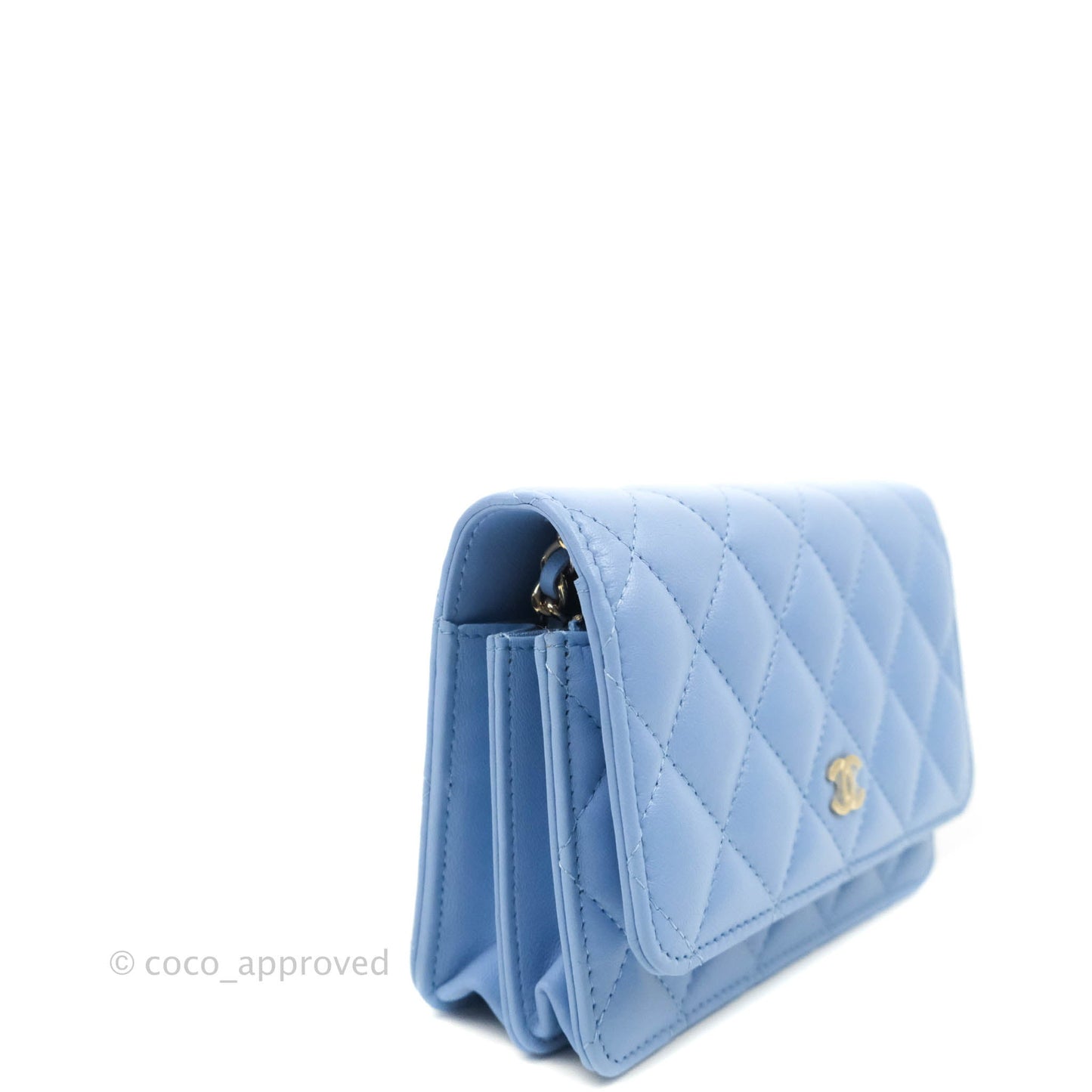 Chanel Quilted Mini Wallet on Chain WOC Blue Lambskin Silver Hardware 21C