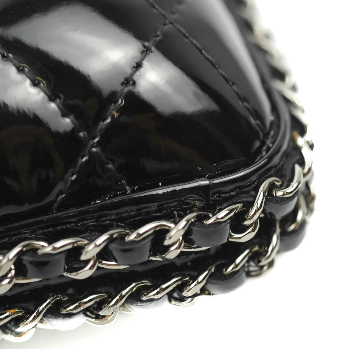 Chanel Quilted Chain Around Clutch Black Patent Silver Hardware
