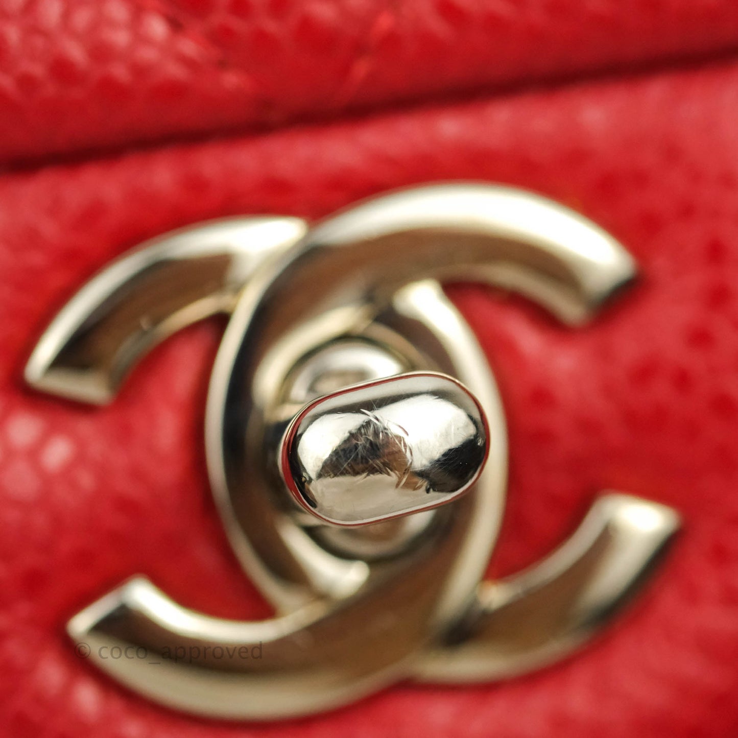 Chanel Classic M/L Medium Double Flap Red Caviar Silver Hardware