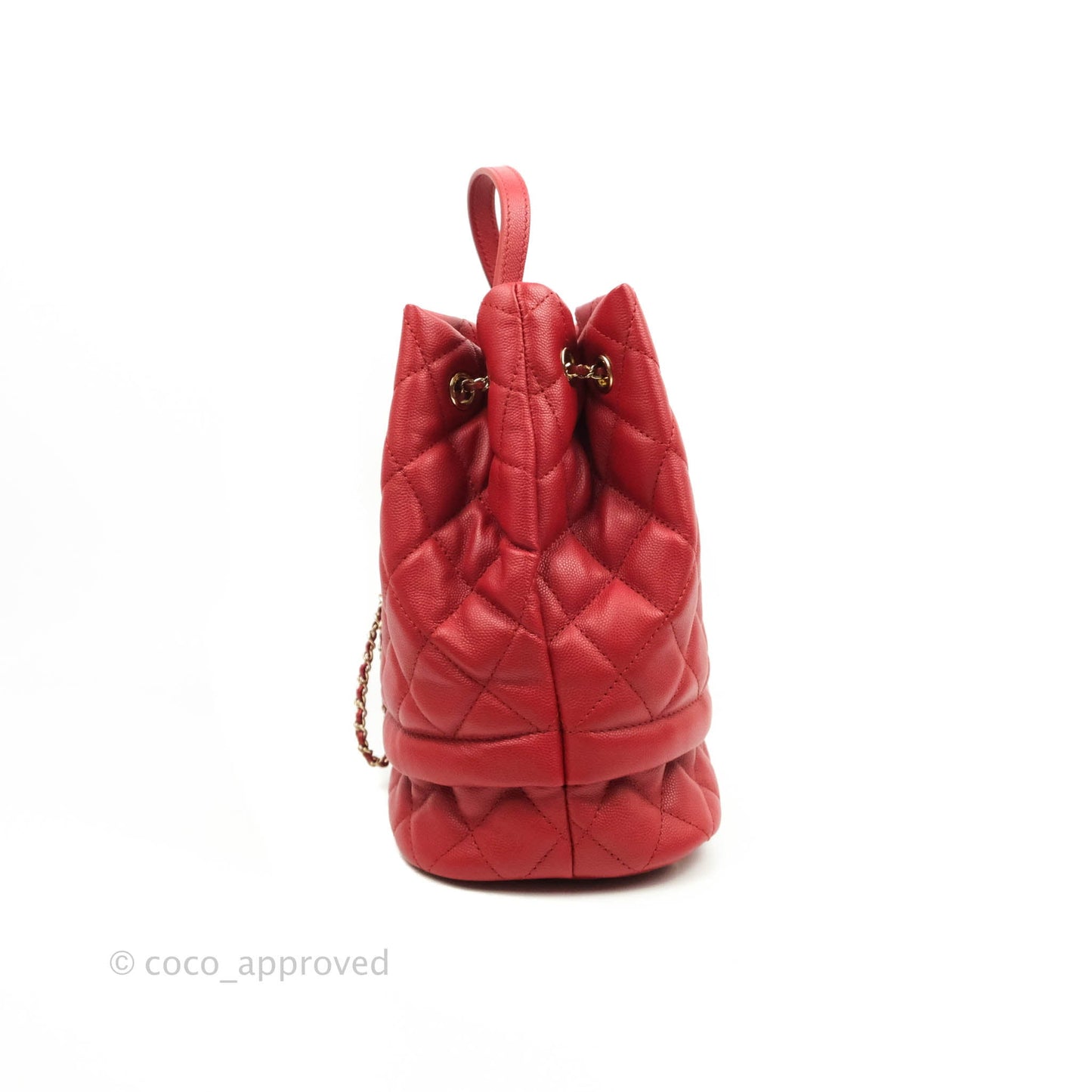 Chanel Medium Quilted Rolled Up Bucket Drawstring Bag Red Caviar Gold Hardware