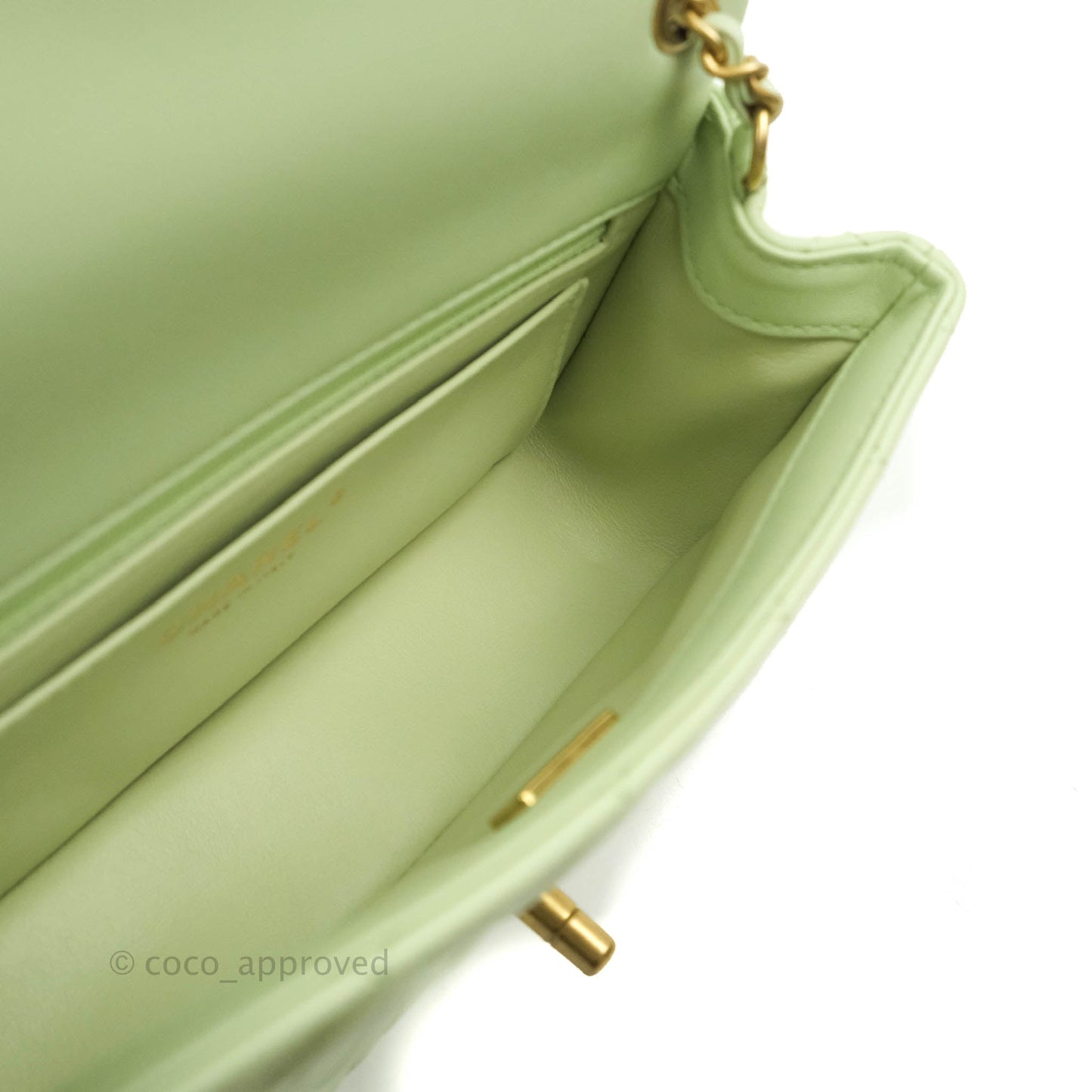 Chanel Mini Rectangular Pearl Crush Avocado Green Lambskin Aged Gold Hardware 22C