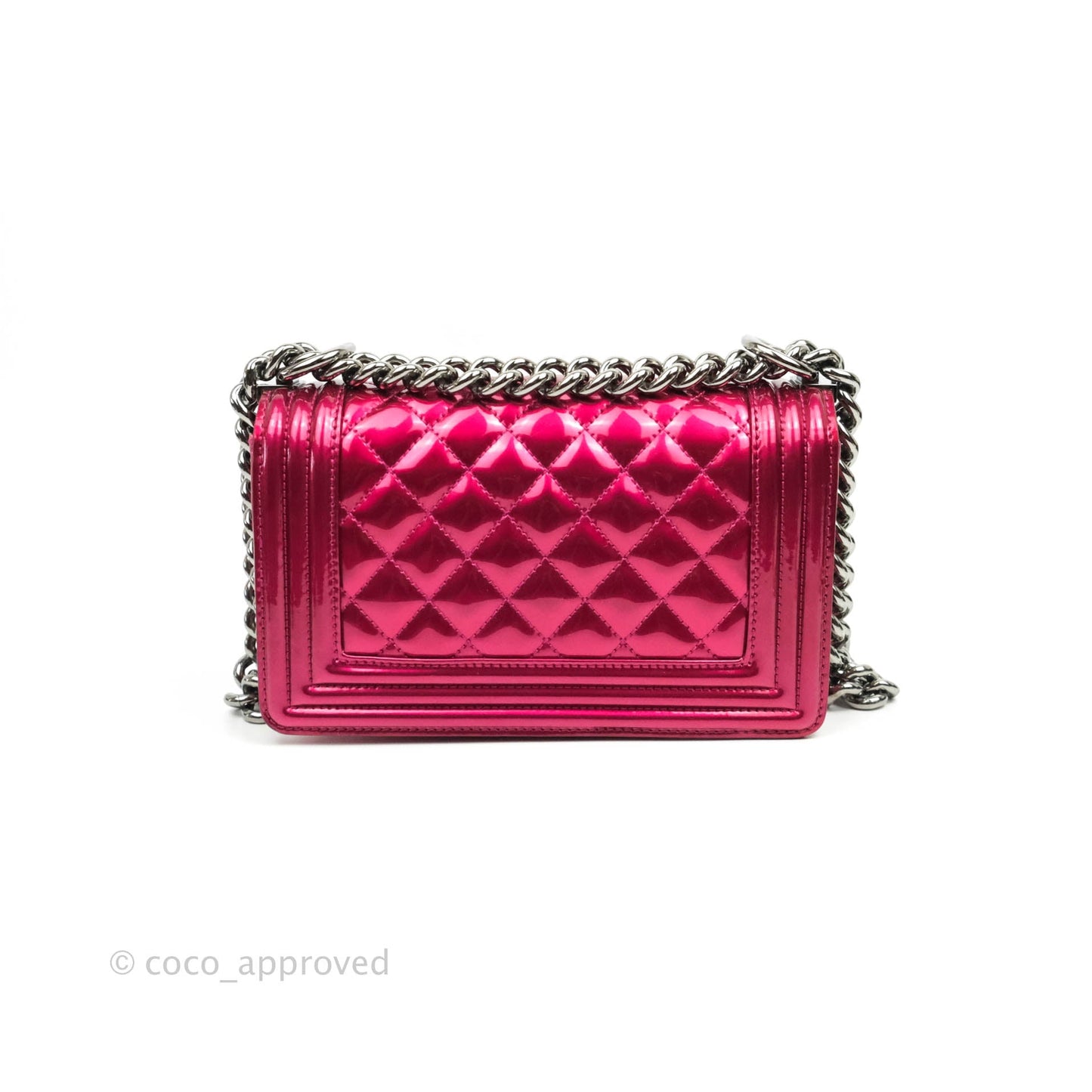 Chanel Quilted Small Boy Metallic Pink Patent & Lambskin Gun Metal