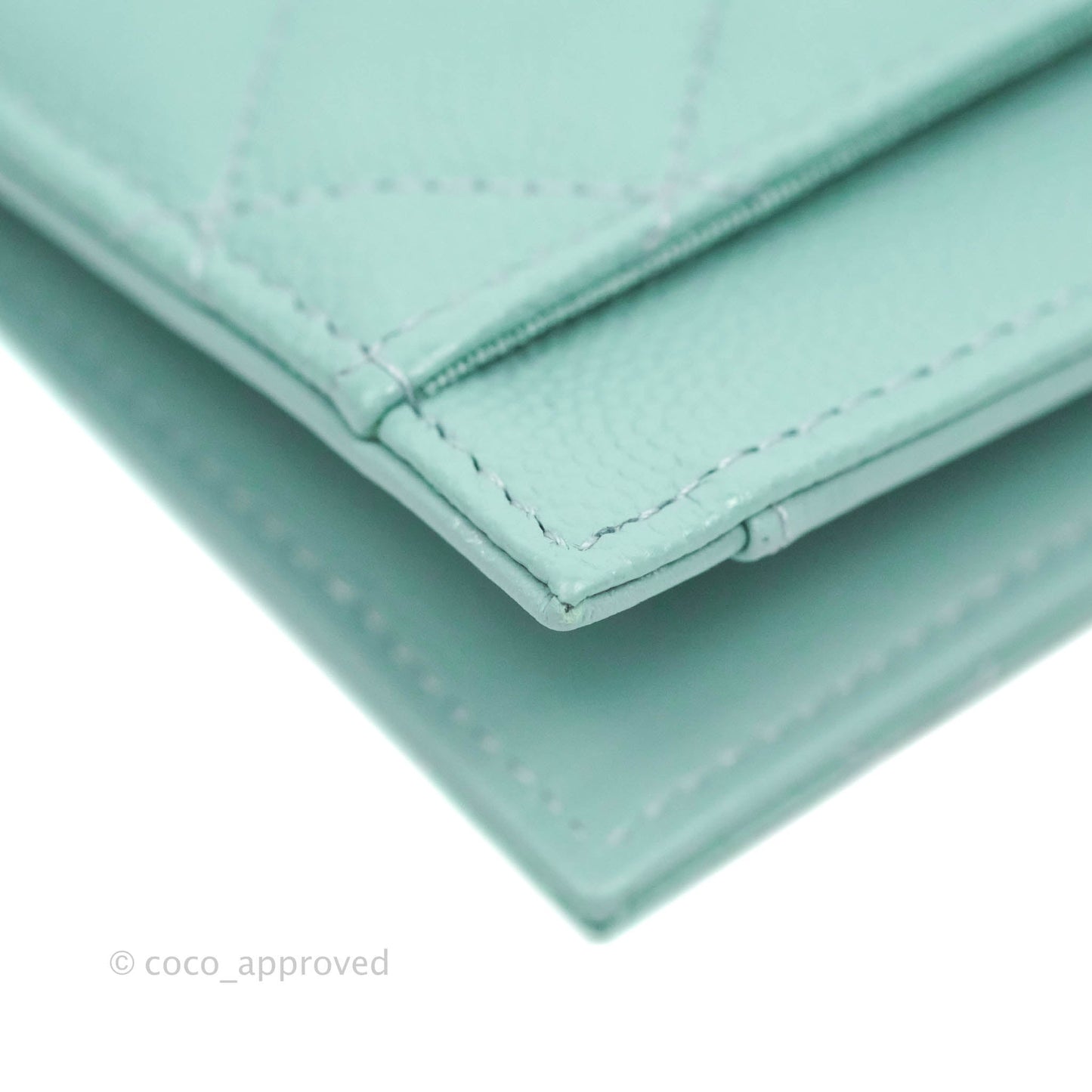 Chanel Classic Quilted Card Holder Tiffany Blue Caviar Gold Hardware