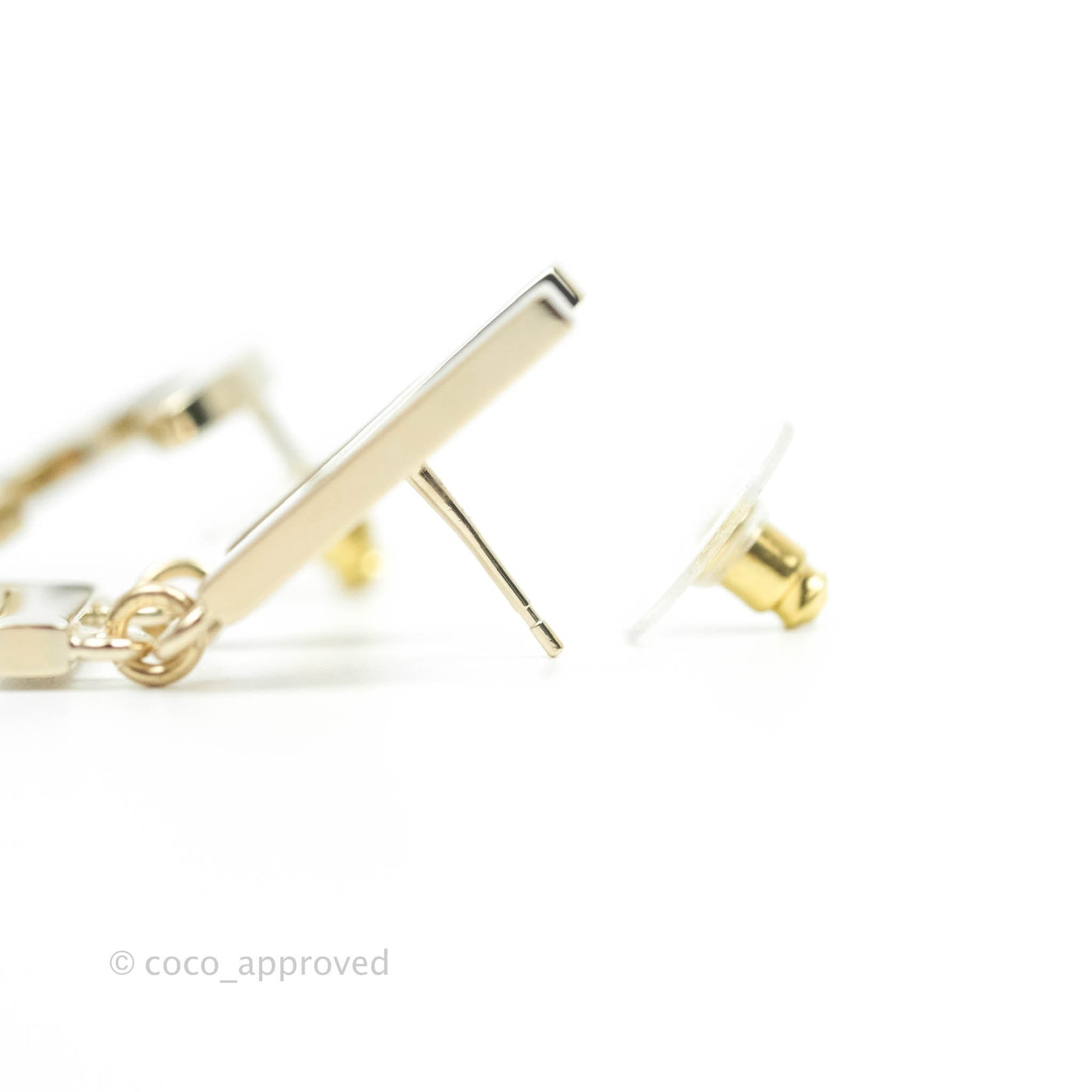 Chanel Letter Cha-Nel Logo Drop Earrings Gold Tone 21V