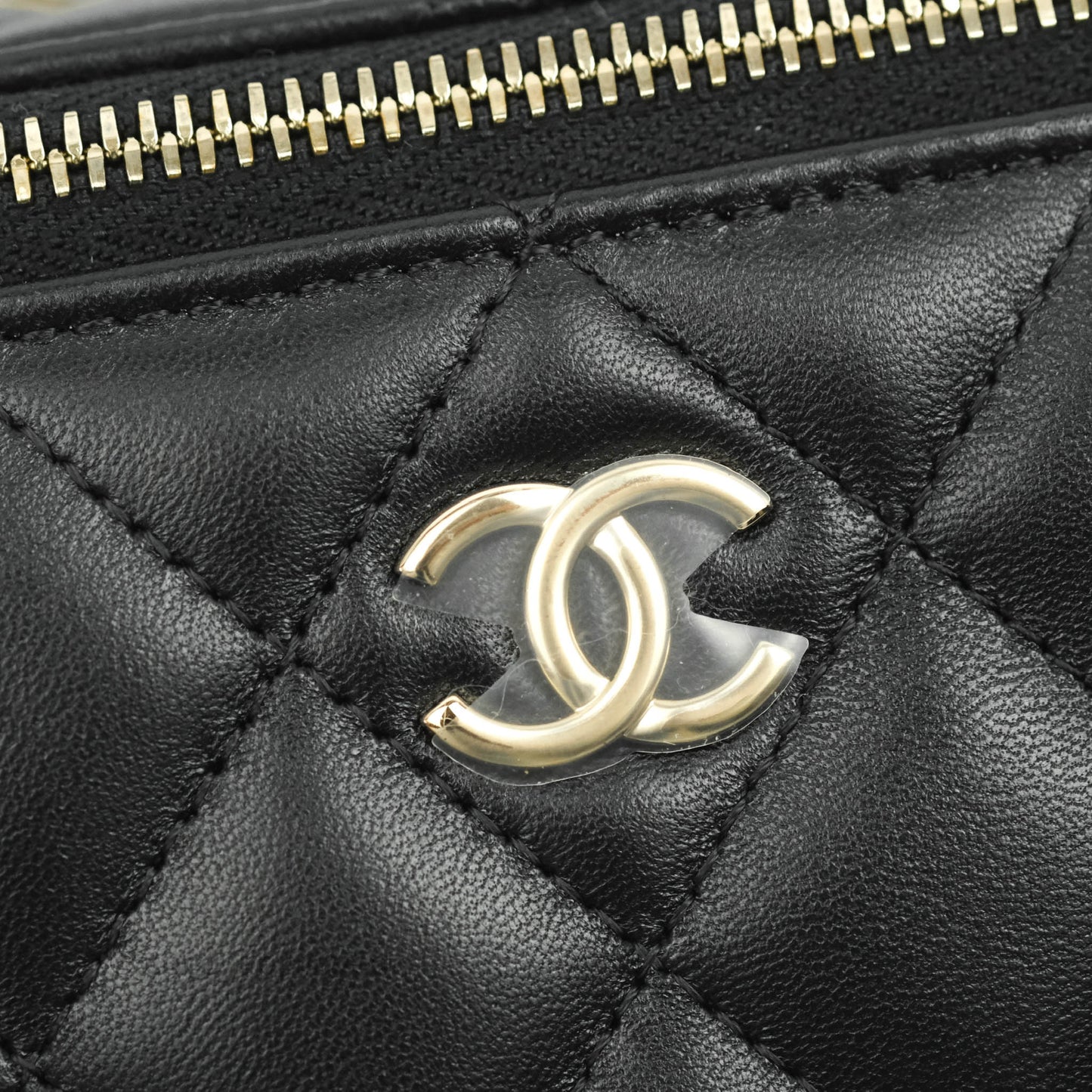 Chanel Classic Vanity Rectangular Top Handle With Chain Black Lambskin Gold Hardware