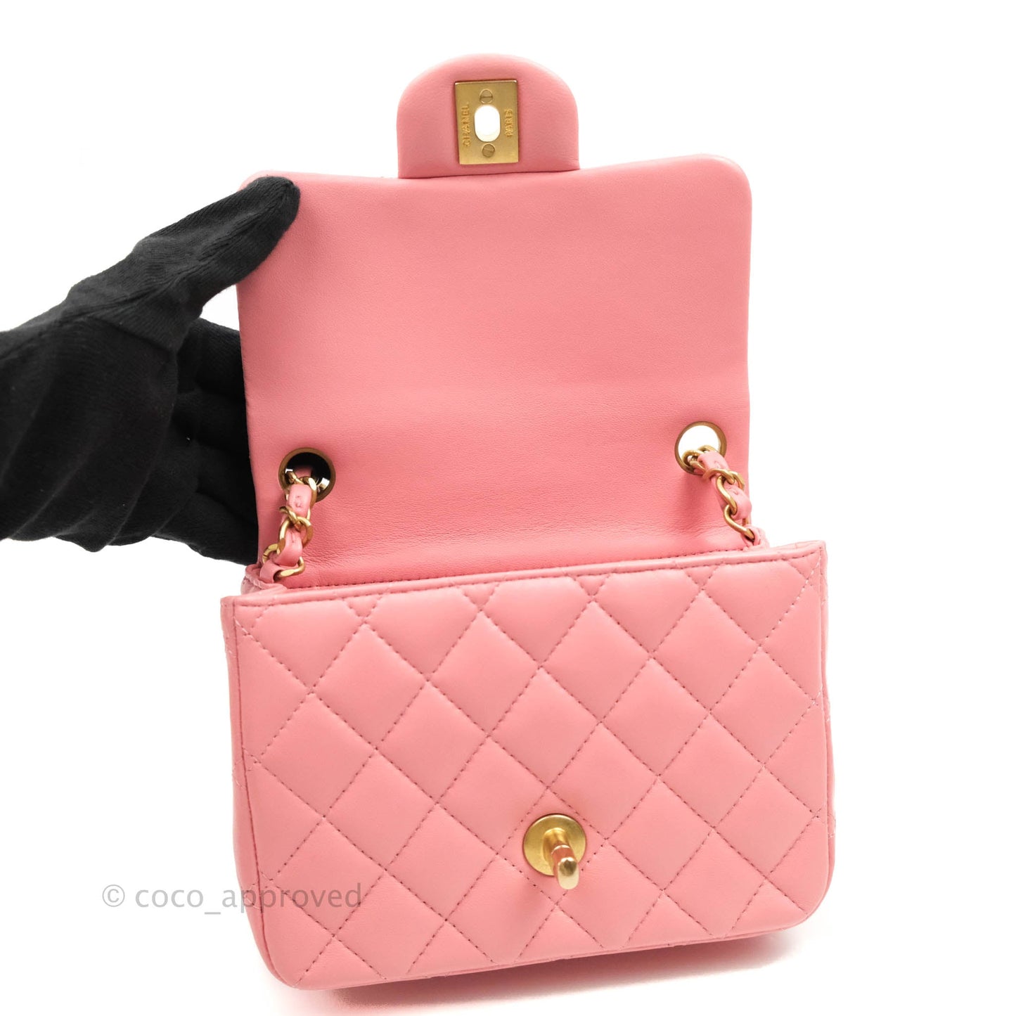 Chanel Quilted Mini Square Pink Lambskin Aged Gold Hardware 19S
