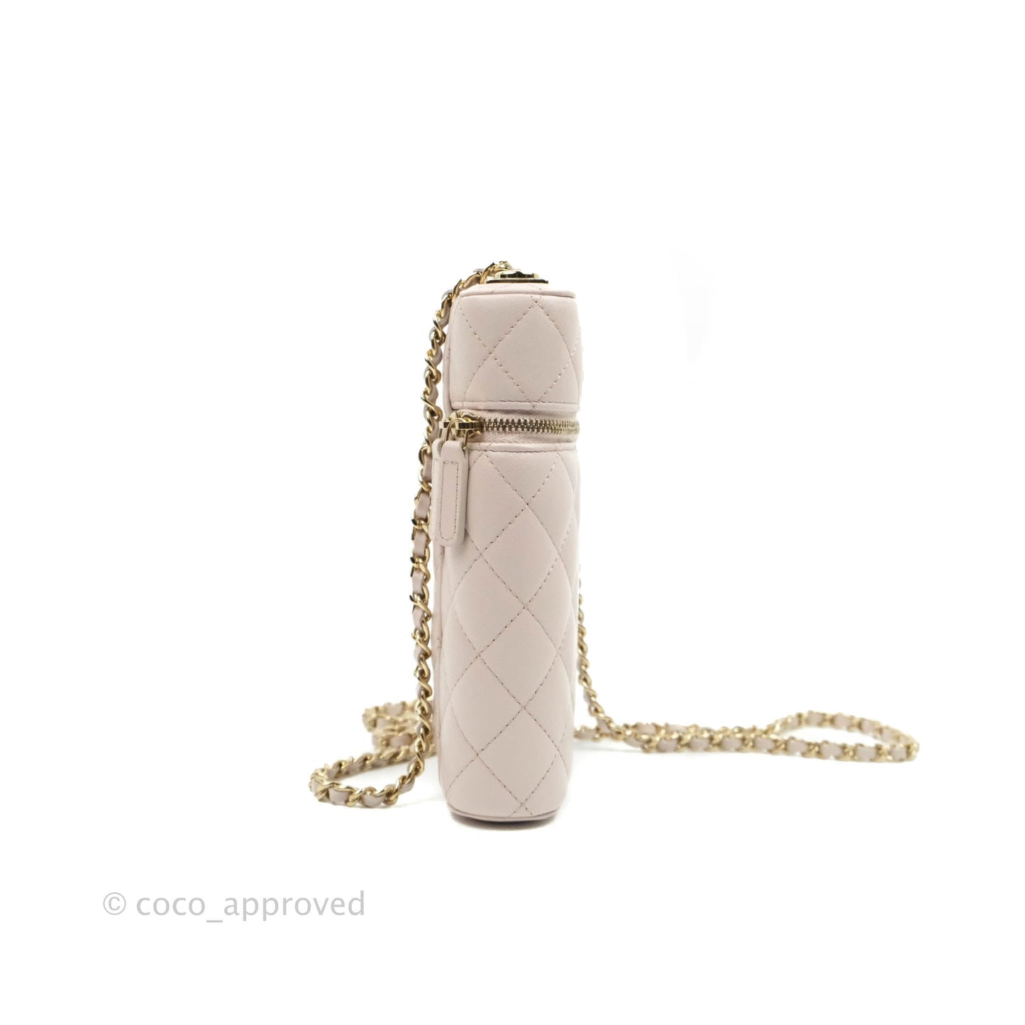 Chanel Quilted Trendy Vanity Phone Holder With Chain Pale Pink Lambskin Gold Hardware