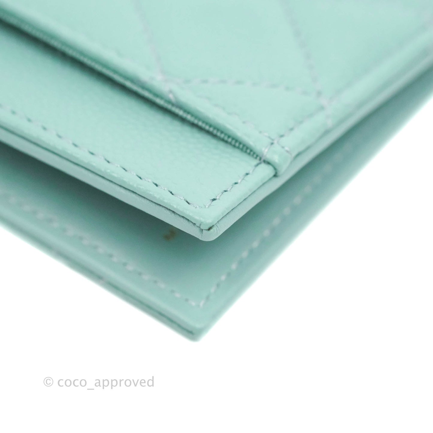Chanel Classic Quilted Card Holder Tiffany Blue Caviar Gold Hardware