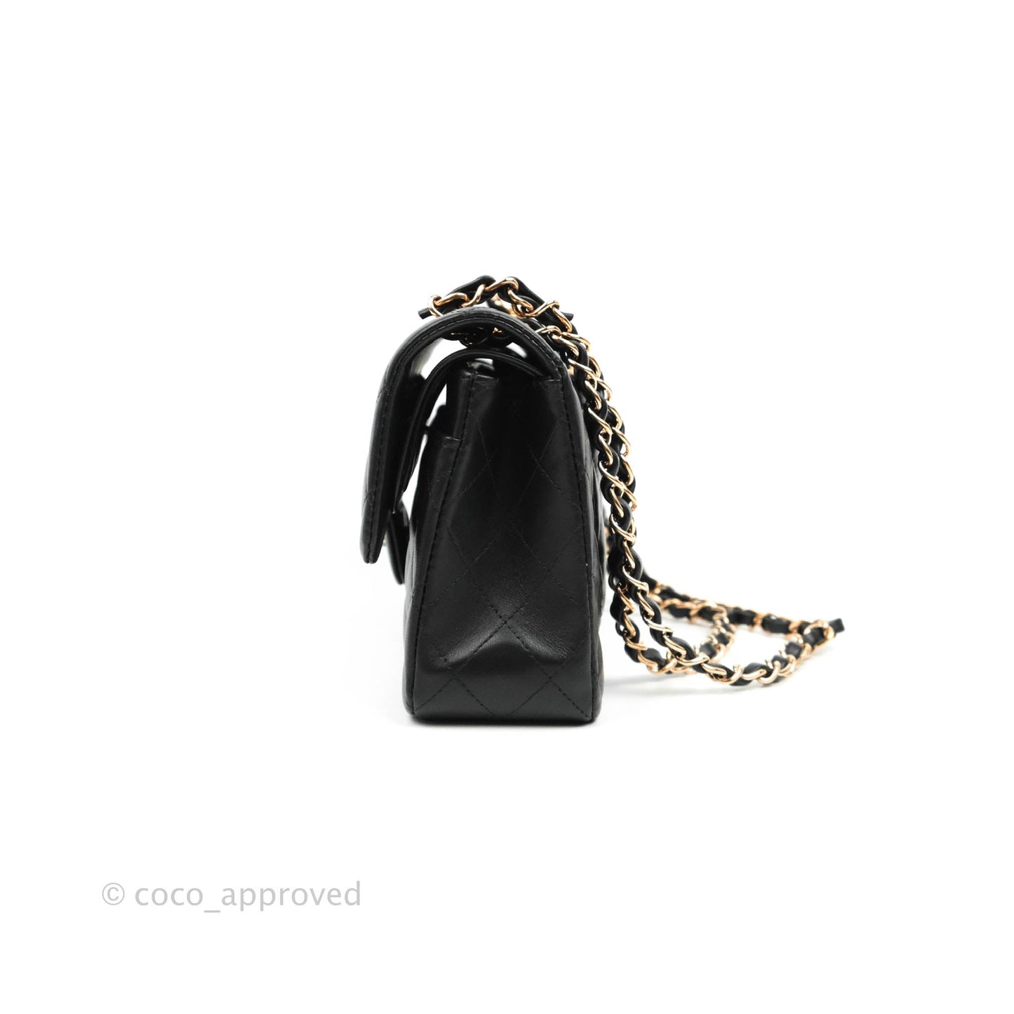 Chanel Classic Small S/M Flap Black Lambskin Rose Pink-Gold Hardware