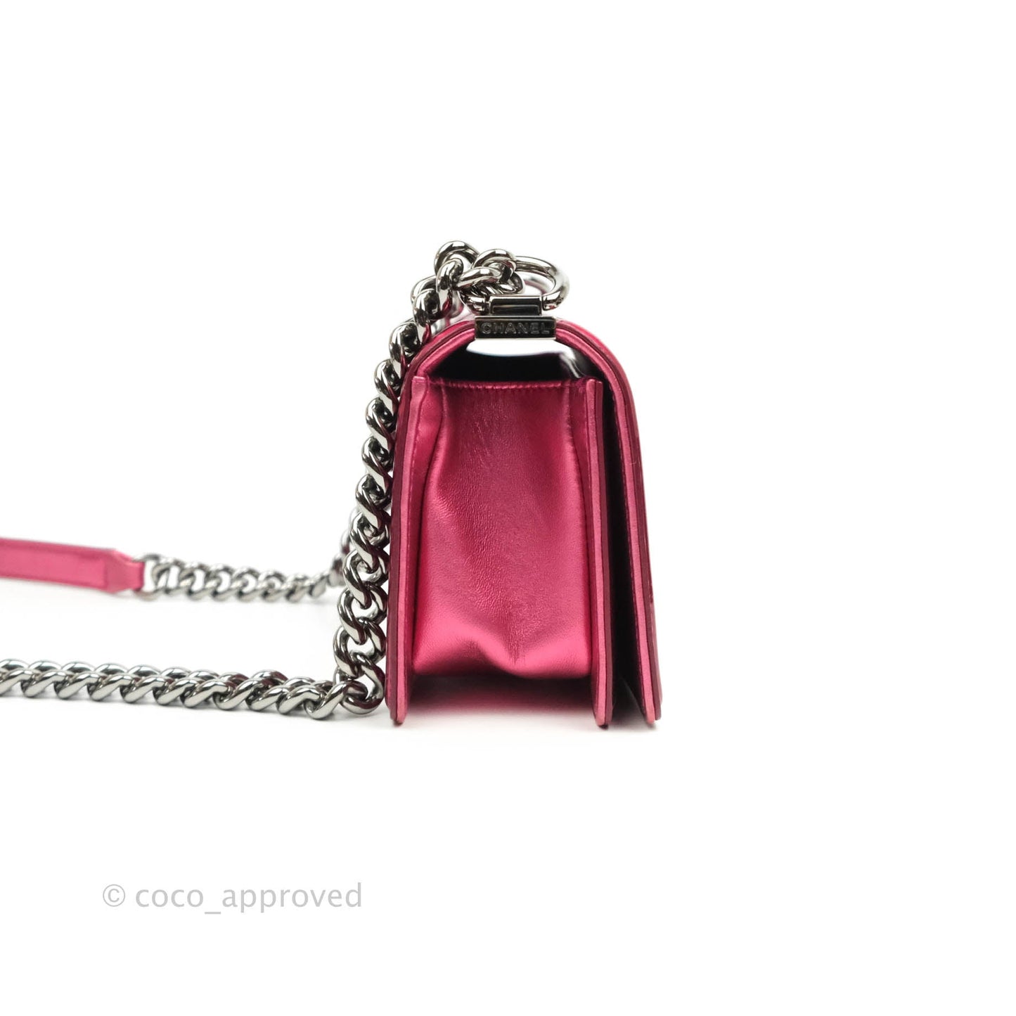 Chanel Quilted Small Boy Metallic Pink Patent & Lambskin Gun Metal