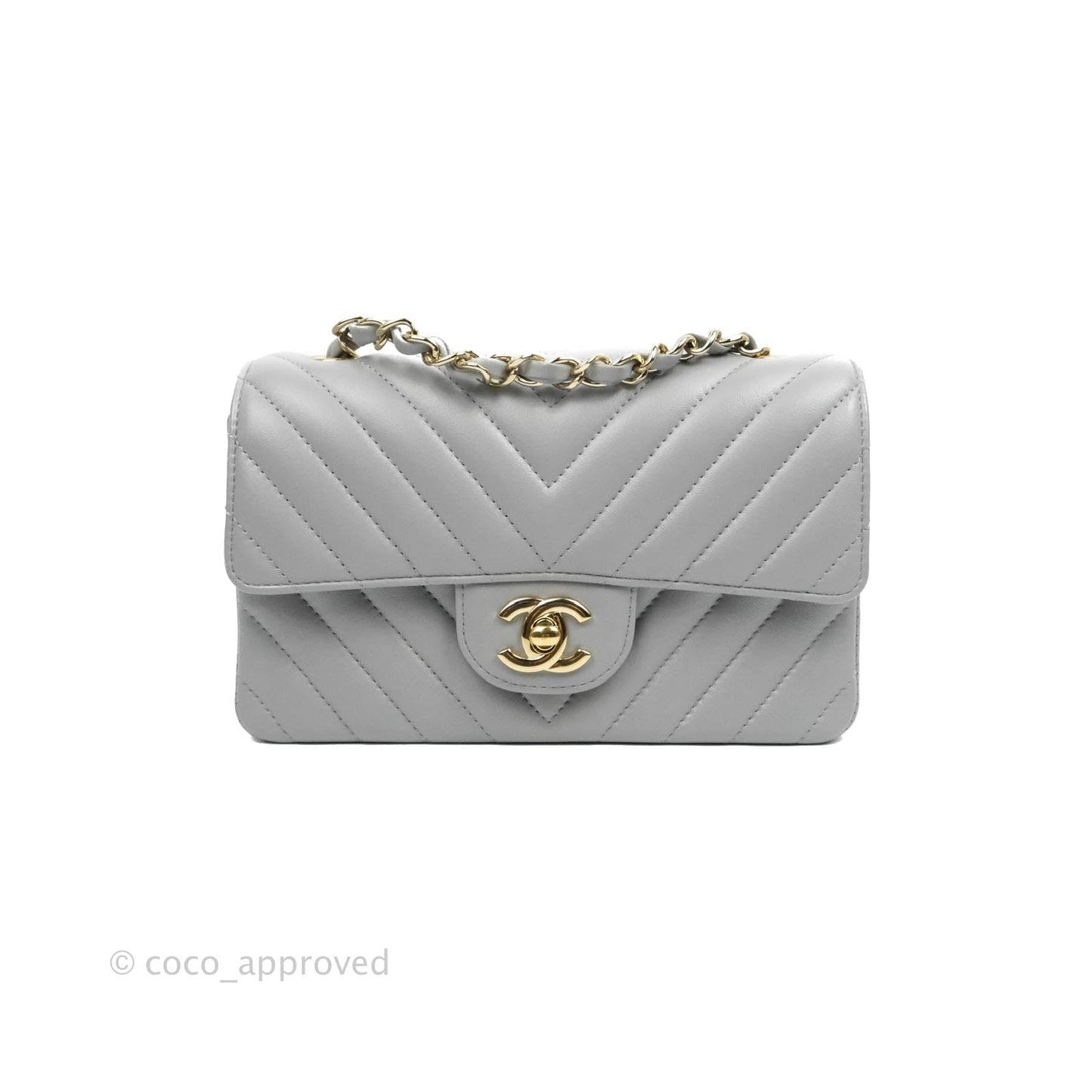 Chanel Chevron Mini Rectangular Flap Grey Lambskin Gold Hardware 20S