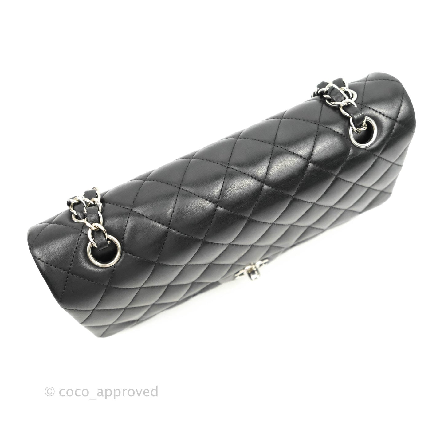 Chanel Classic M/L Medium Double Flap Black Lambskin Silver Hardware