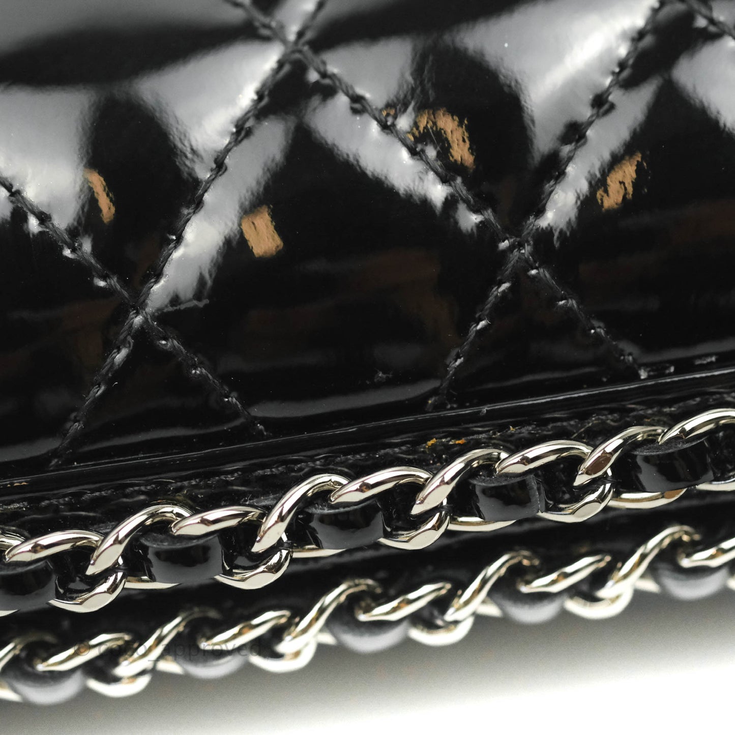 Chanel Quilted Chain Around Clutch Black Patent Silver Hardware