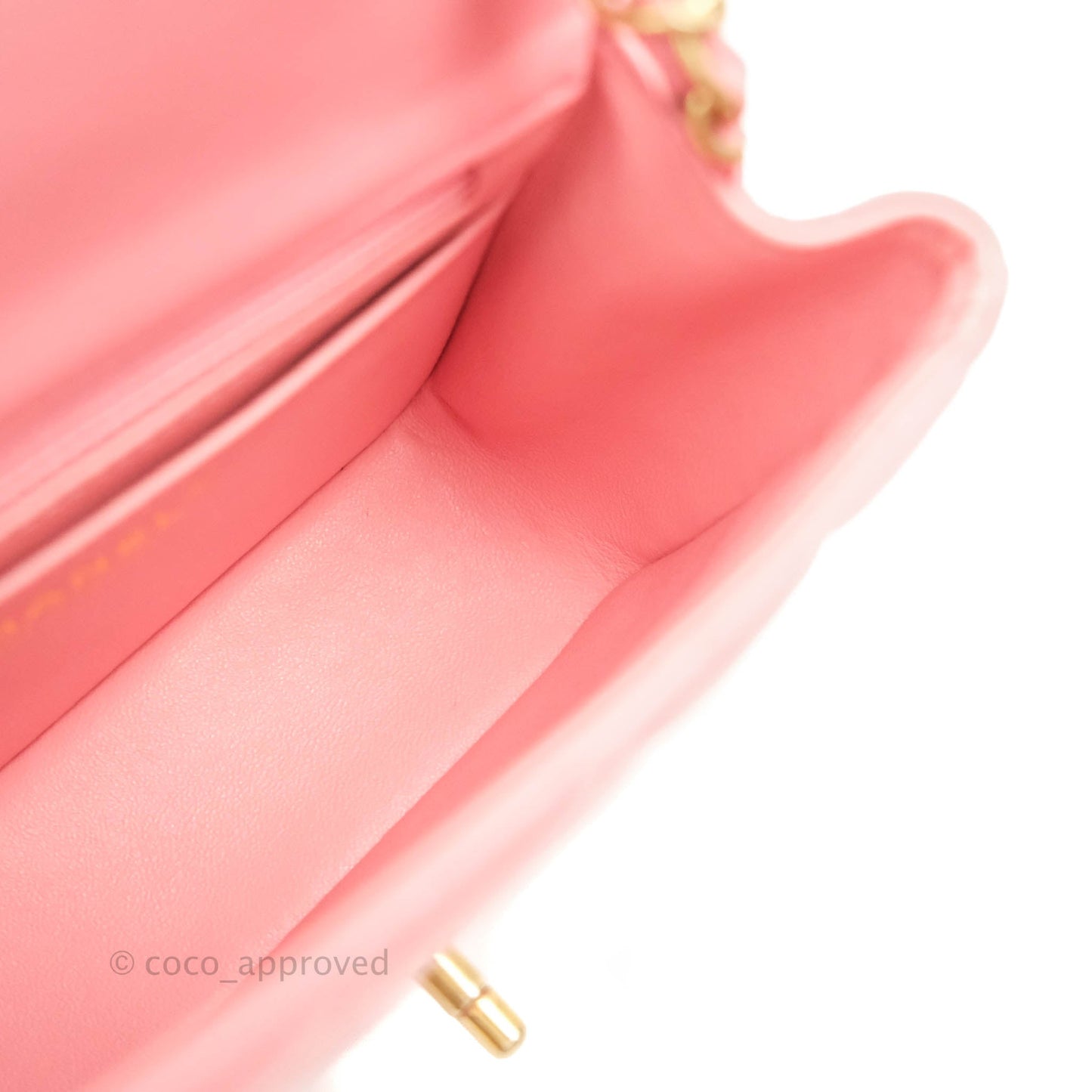 Chanel Quilted Mini Square Pink Lambskin Aged Gold Hardware 19S