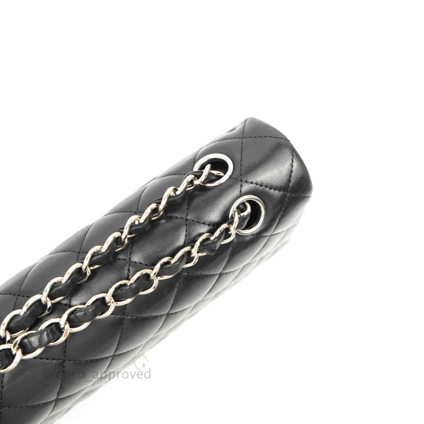 Chanel Classic M/L Medium Double Flap Black Lambskin Silver Hardware