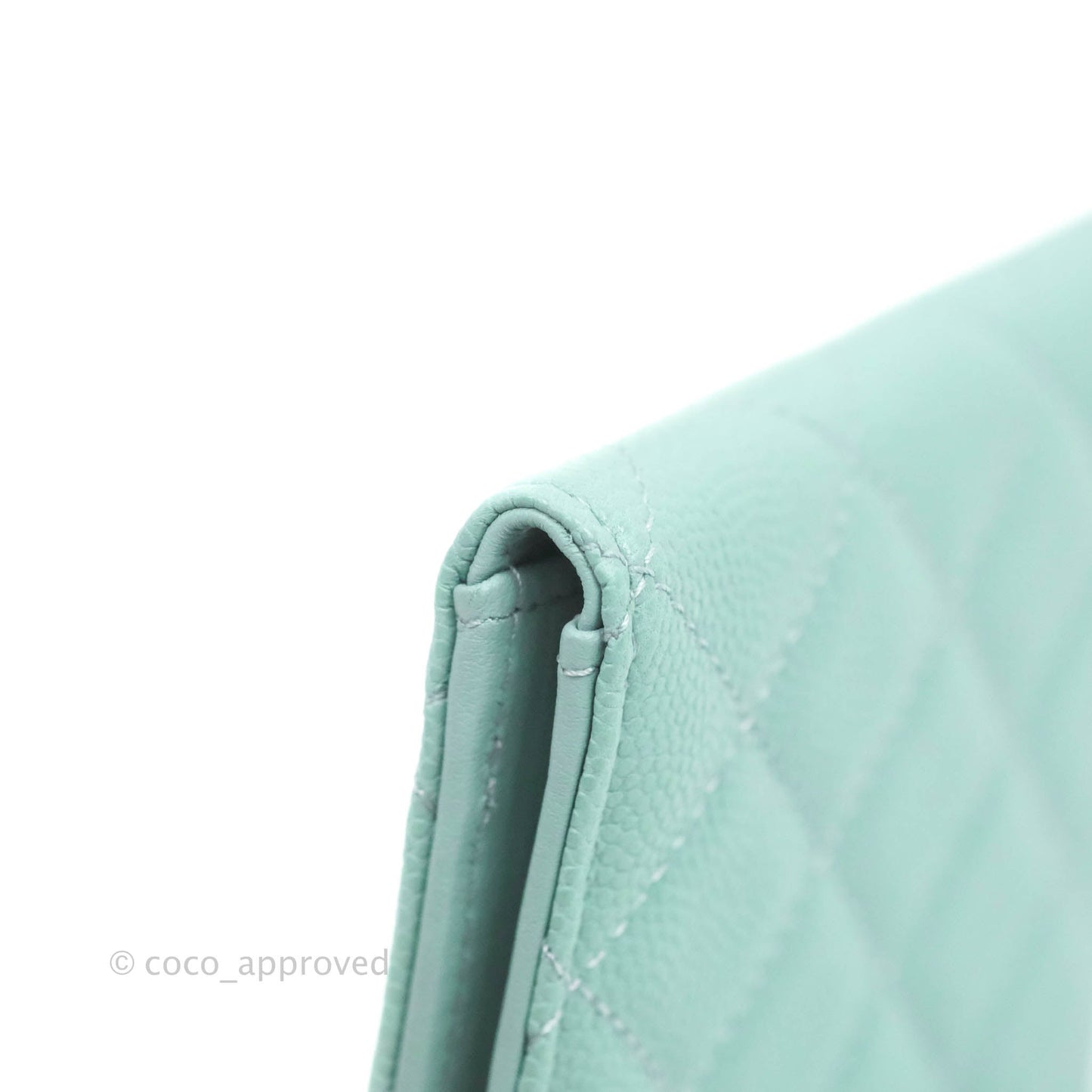 Chanel Classic Quilted Card Holder Tiffany Blue Caviar Gold Hardware