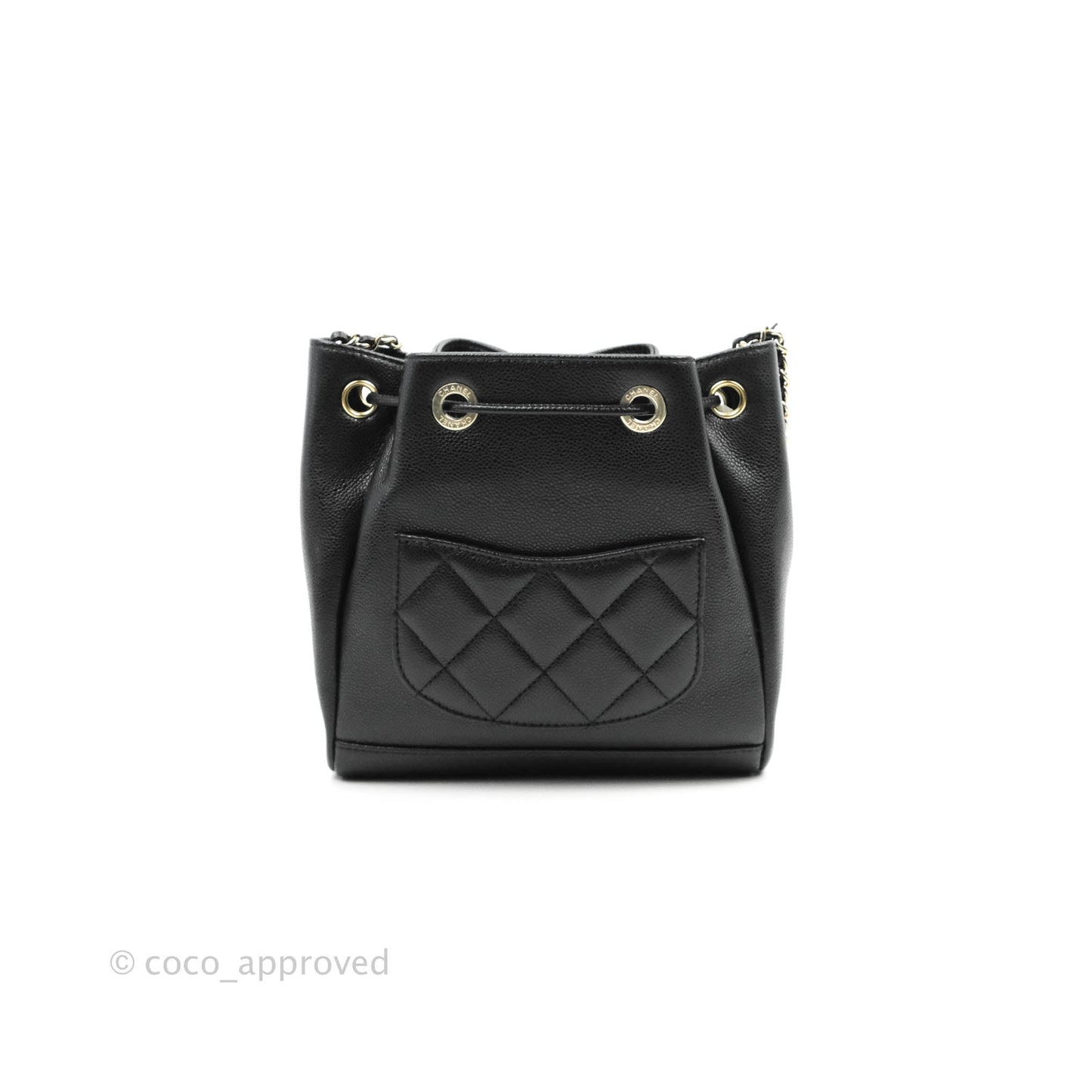 Chanel Business Affinity Drawstring Bucket Bag Black Caviar Gold Hardware 21P