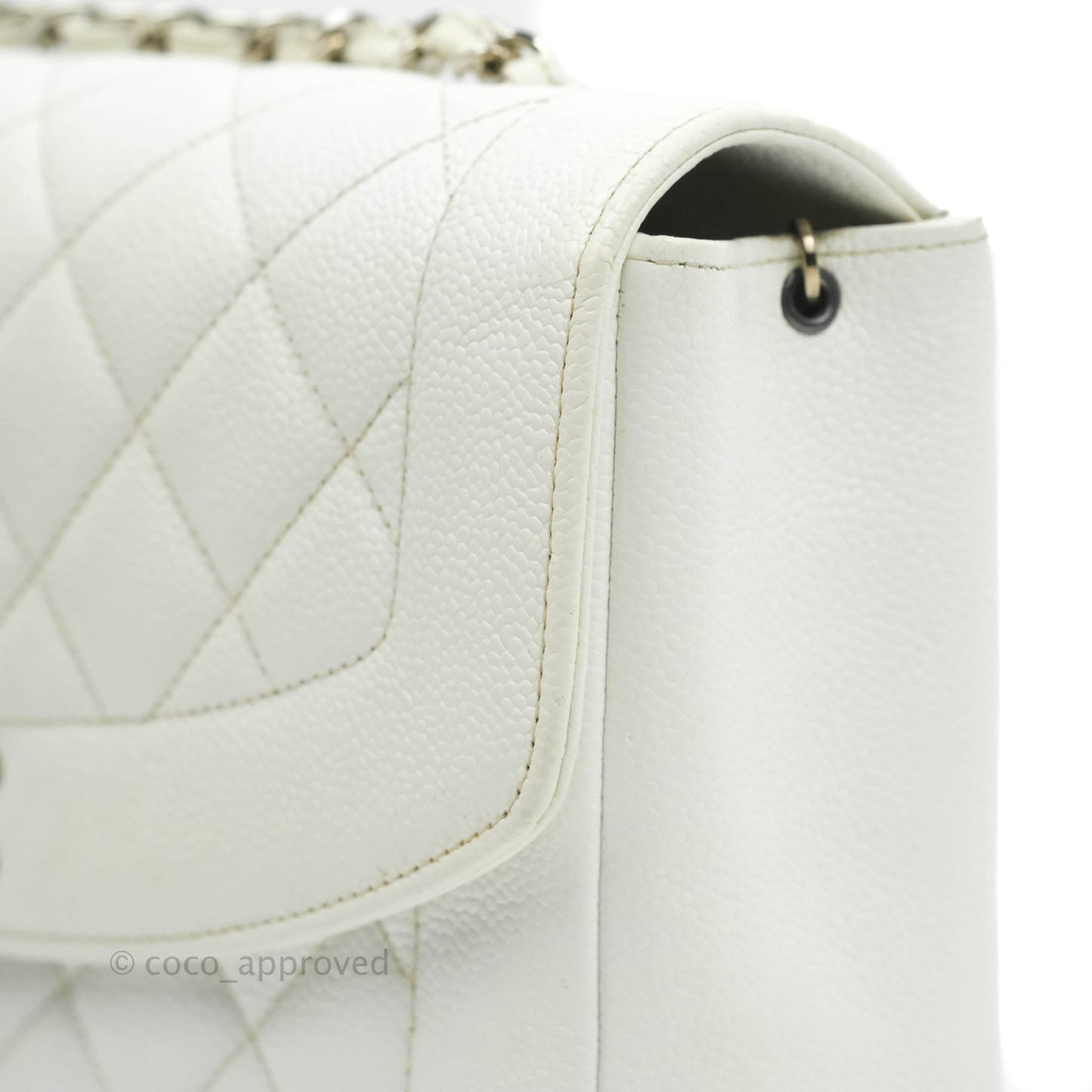 Chanel Vintage Medium Classic Quilted Diana Flap Bag White Caviar Silver Hardware