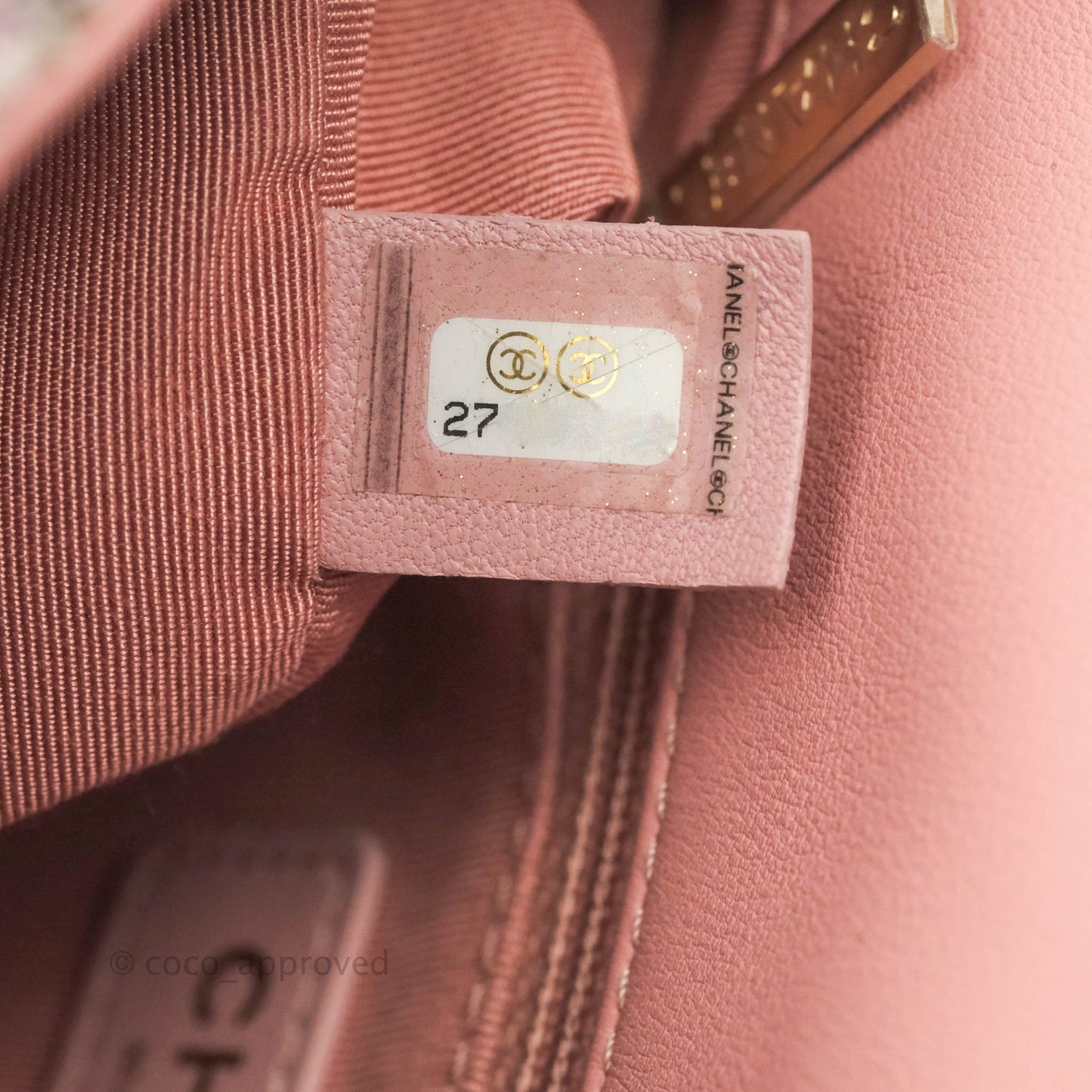 Chanel Small Pink Tweed Flap Bag With Large Pearl Handle Gold Hardware 19S