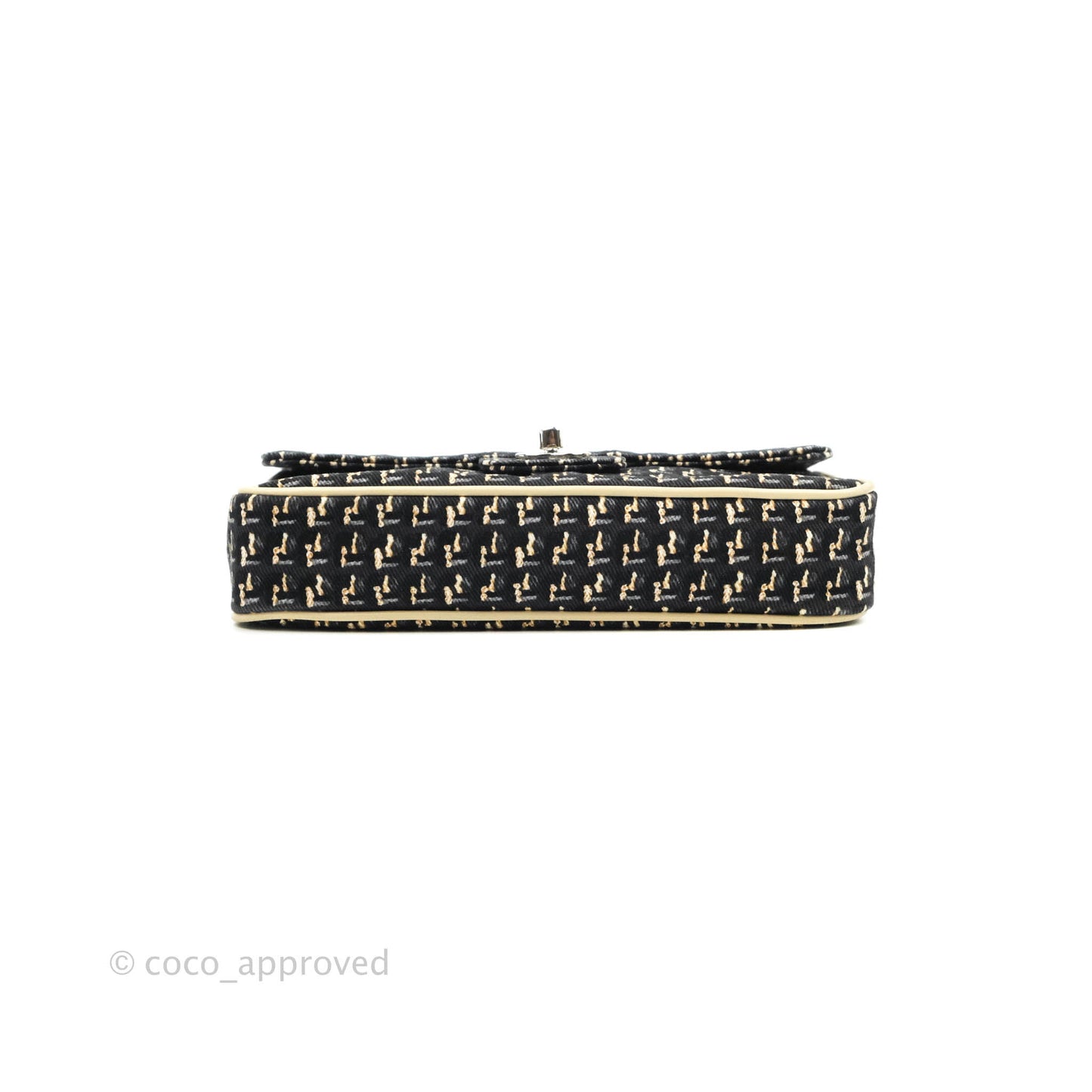 Chanel Small Print Beige Grey Denim Flap Bag Silver Hardware