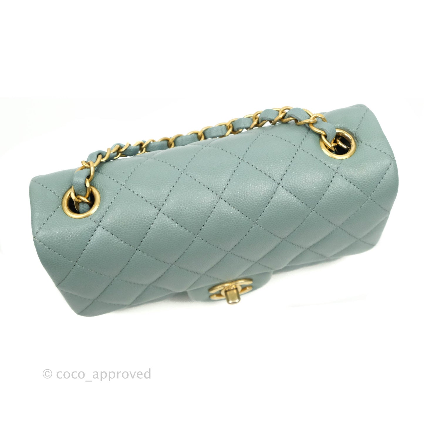 Chanel Quilted Mini Rectangular Flap Iridescent Blue Green Aged Gold Hardware