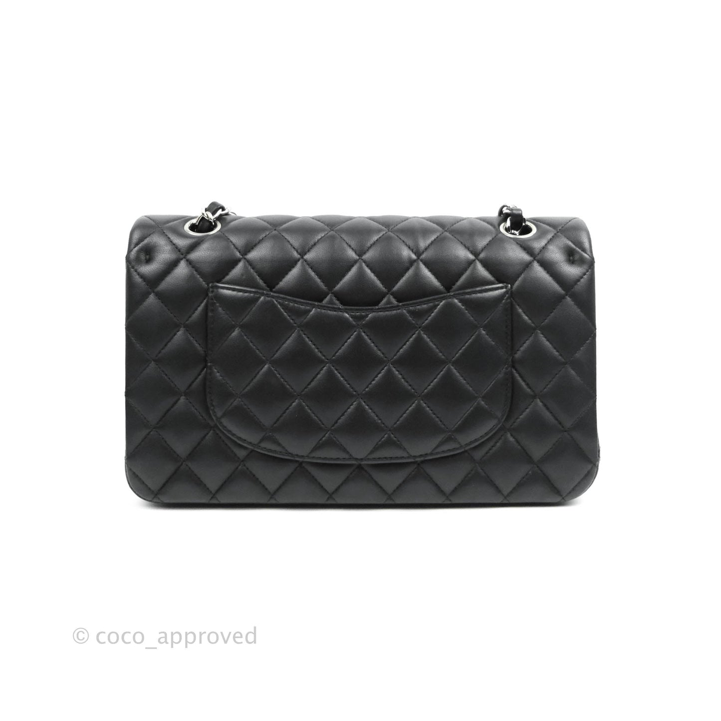Chanel Classic M/L Medium Double Flap Black Lambskin Silver Hardware