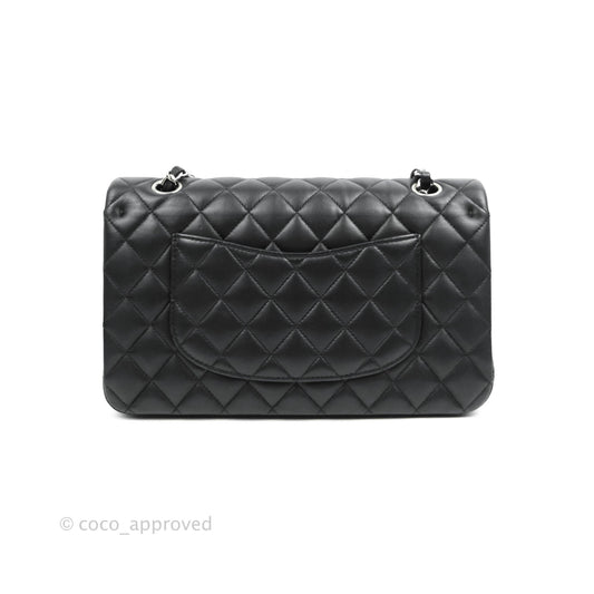 Chanel Classic M/L Medium Double Flap Black Lambskin Silver Hardware