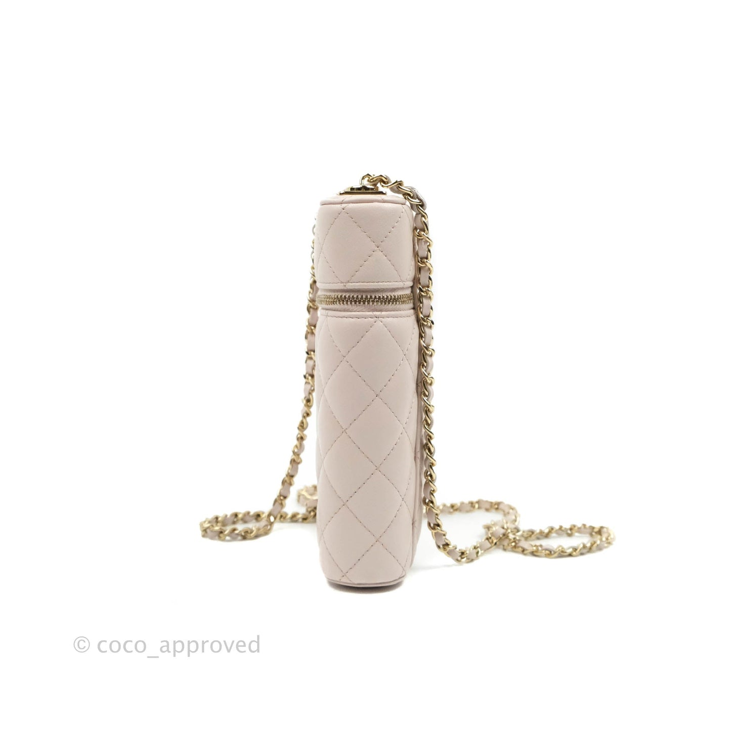 Chanel Quilted Trendy Vanity Phone Holder With Chain Pale Pink Lambskin Gold Hardware