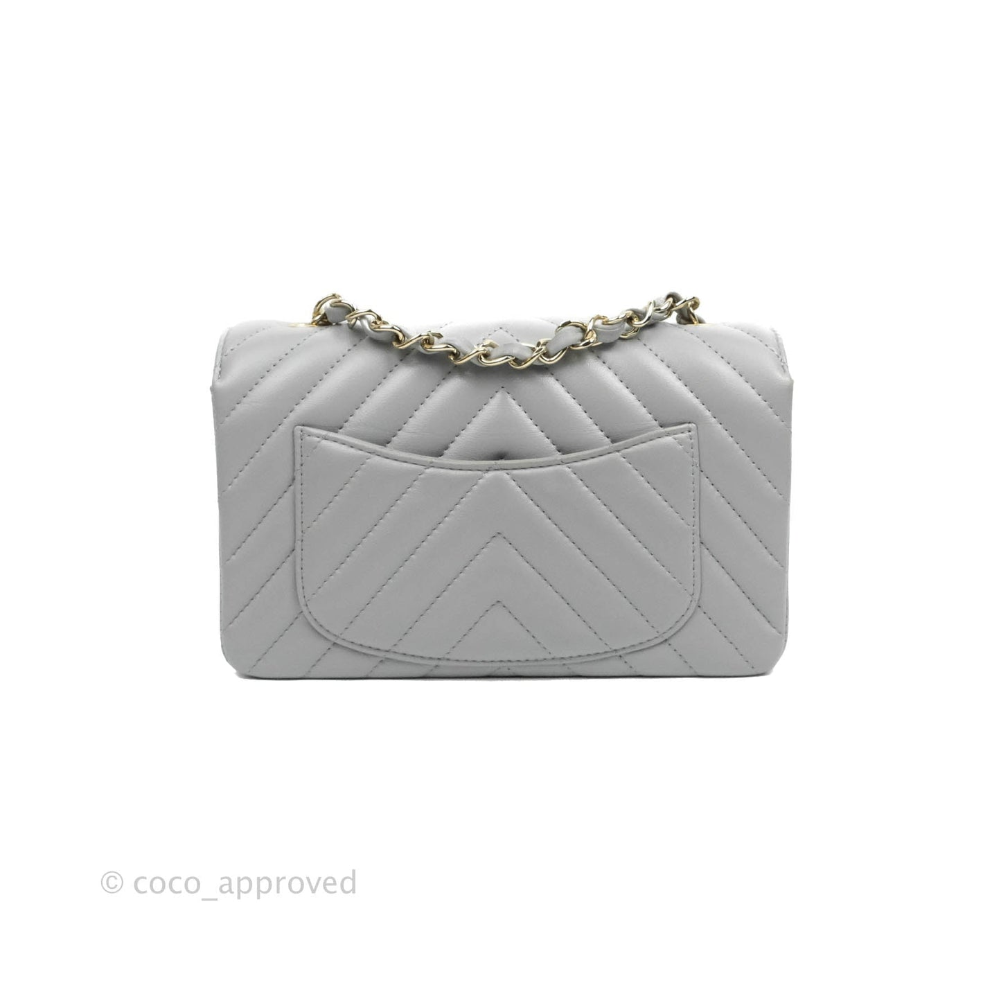 Chanel Chevron Mini Rectangular Flap Grey Lambskin Gold Hardware 20S