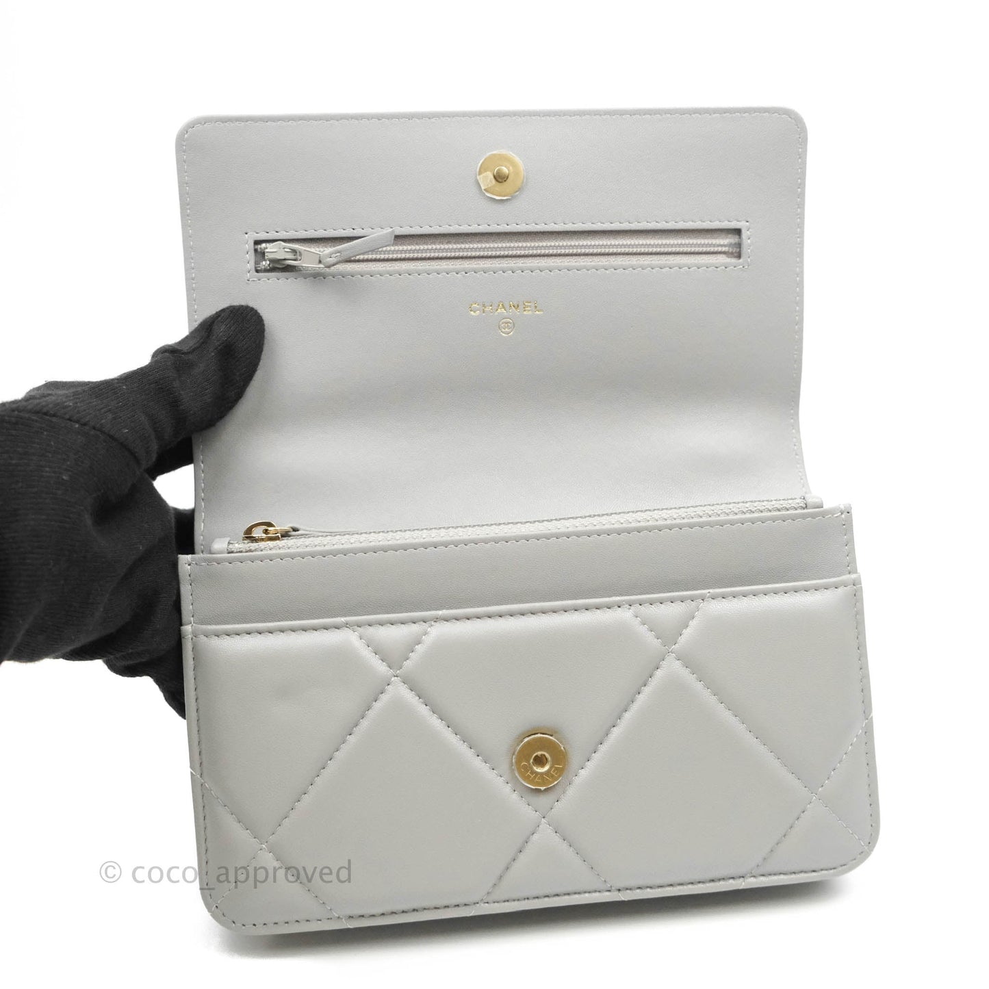 Chanel 19 Wallet on Chain WOC Grey Lambskin Mixed Hardware
