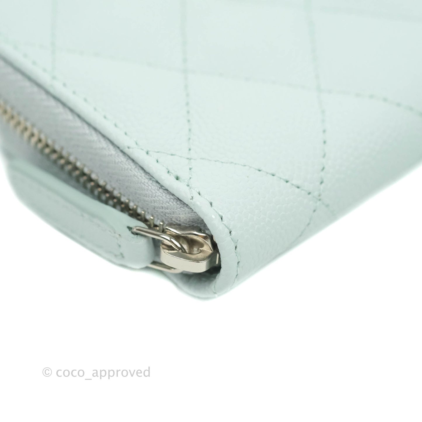 Chanel Classic Quilted Zipped Coin Purse Pale Mint Caviar Silver Hardware 21K