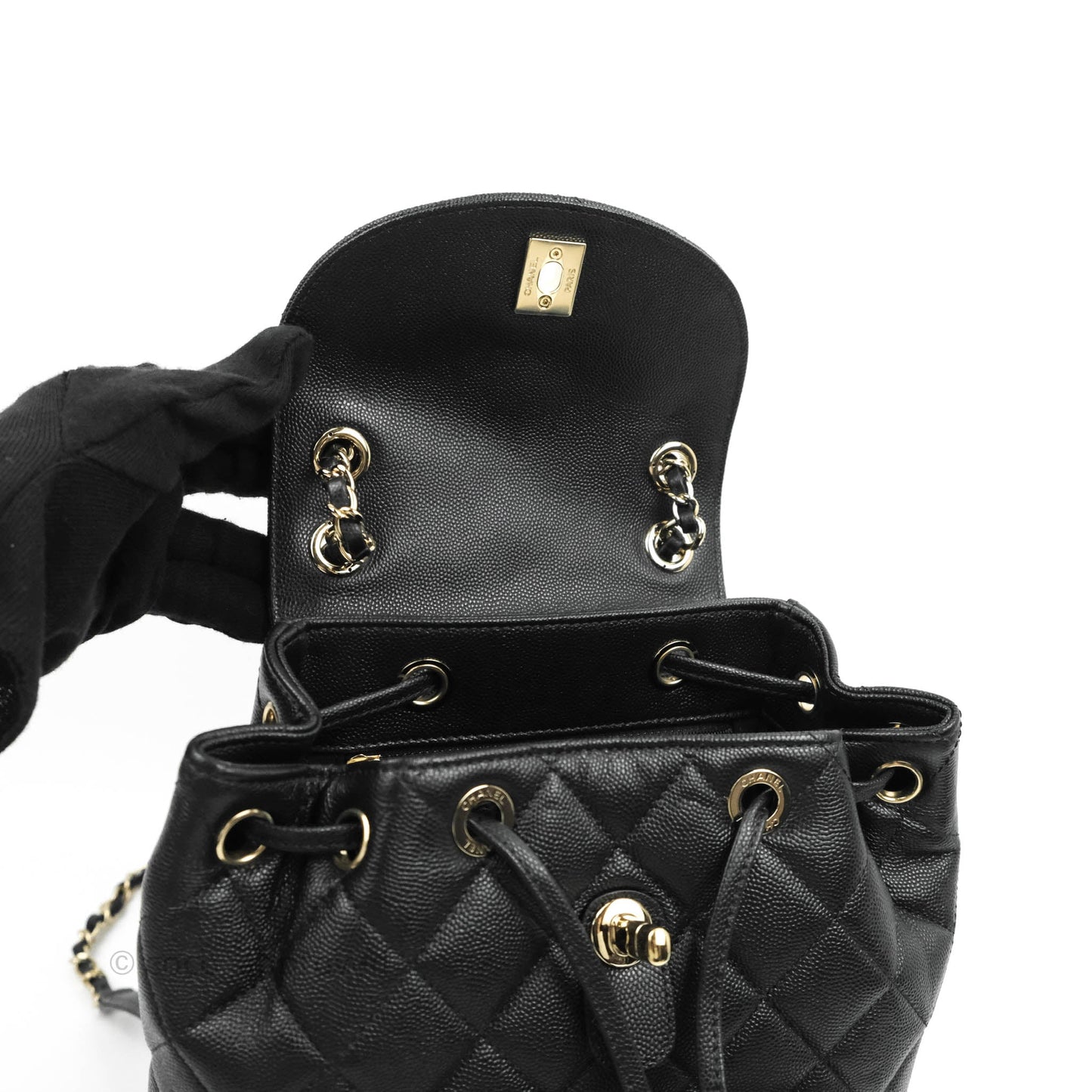 Chanel Quilted Black Caviar Duma Backpack Bag Gold Hardware 20C