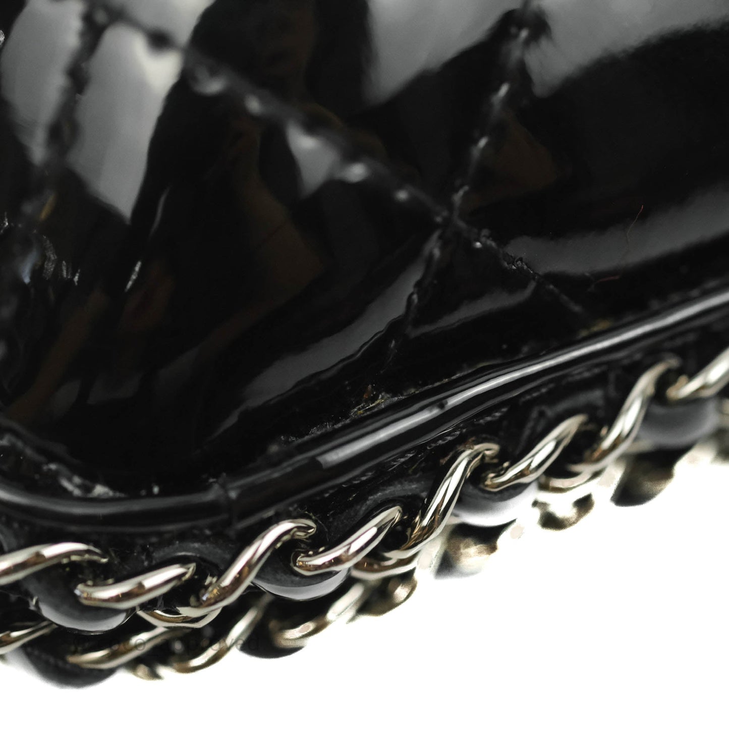 Chanel Quilted Chain Around Clutch Black Patent Silver Hardware