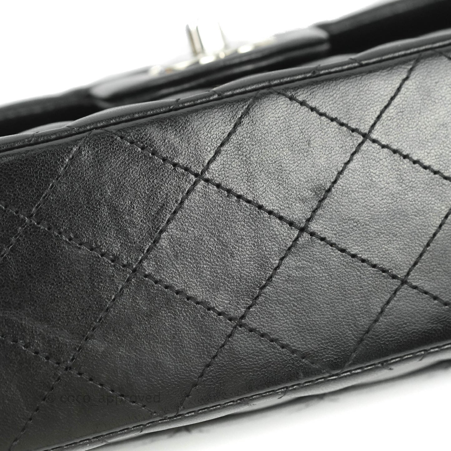 Chanel Classic M/L Medium Double Flap Black Lambskin Silver Hardware