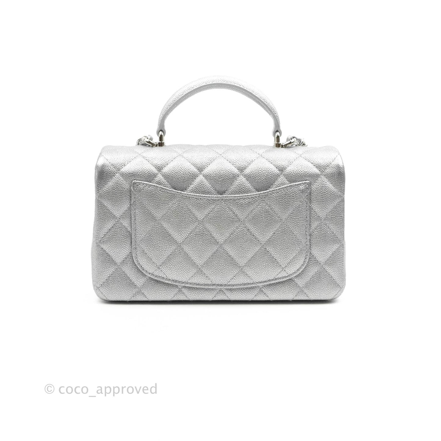 Chanel Top Handle Mini Rectangular Flap Bag Silver Caviar Silver Hardware