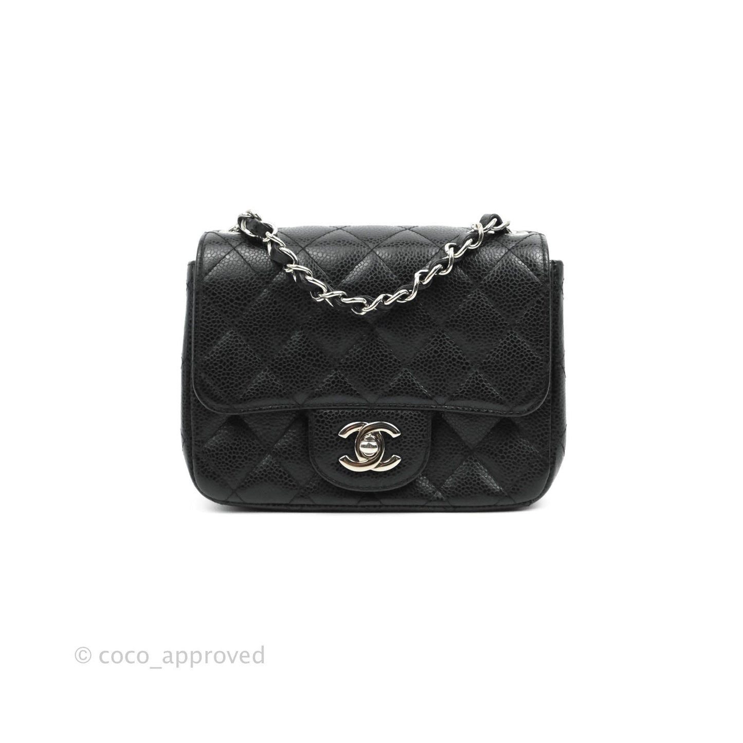 Chanel Mini Square Quilted Black Caviar Silver Hardware