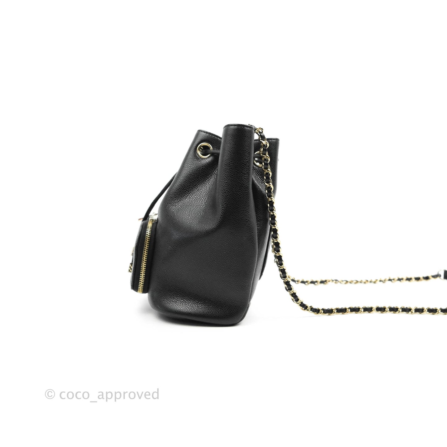 Chanel Business Affinity Drawstring Bucket Bag Black Caviar Gold Hardware 21P