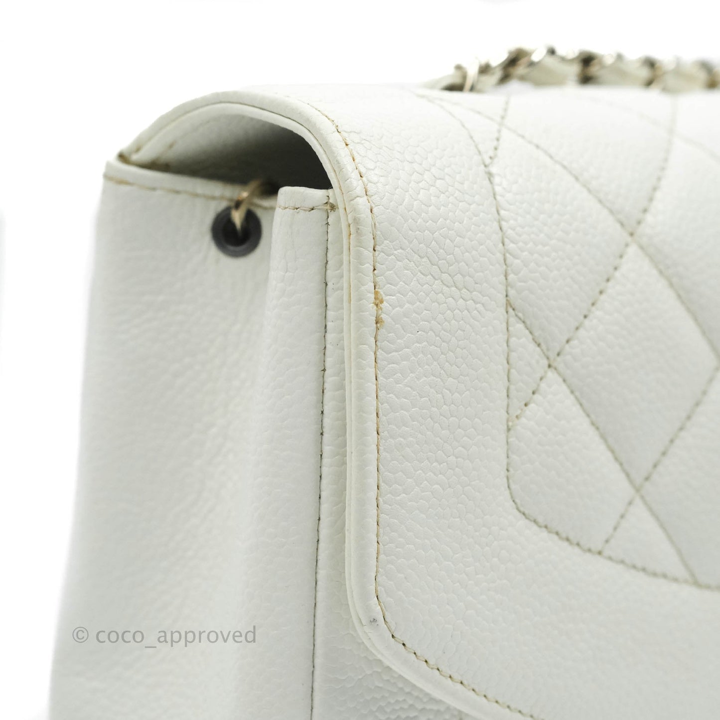 Chanel Vintage Medium Classic Quilted Diana Flap Bag White Caviar Silver Hardware