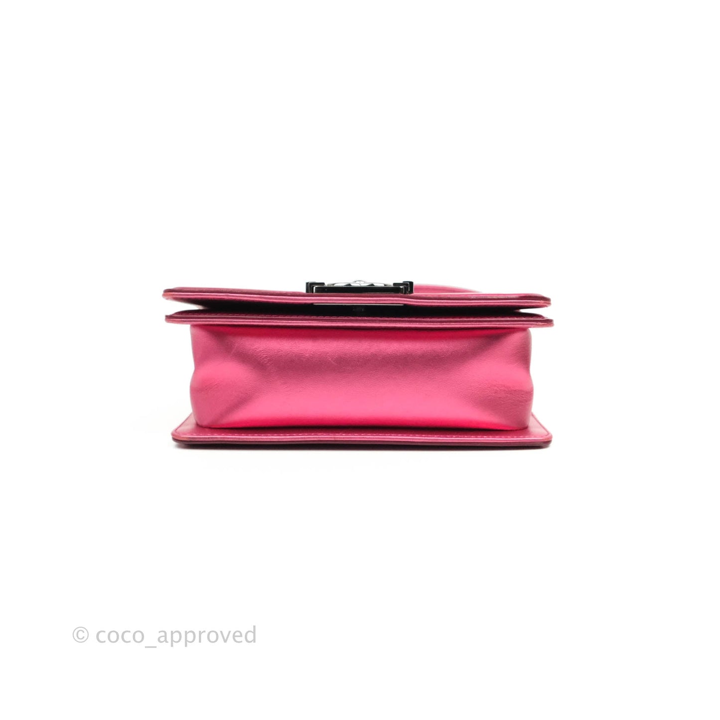 Chanel Quilted Small Boy Metallic Pink Patent & Lambskin Gun Metal