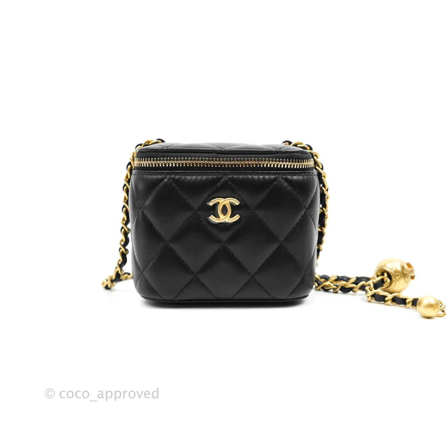 Chanel Classic Mini Pearl Crush Vanity With Chain Black Lambskin Aged Gold Hardware