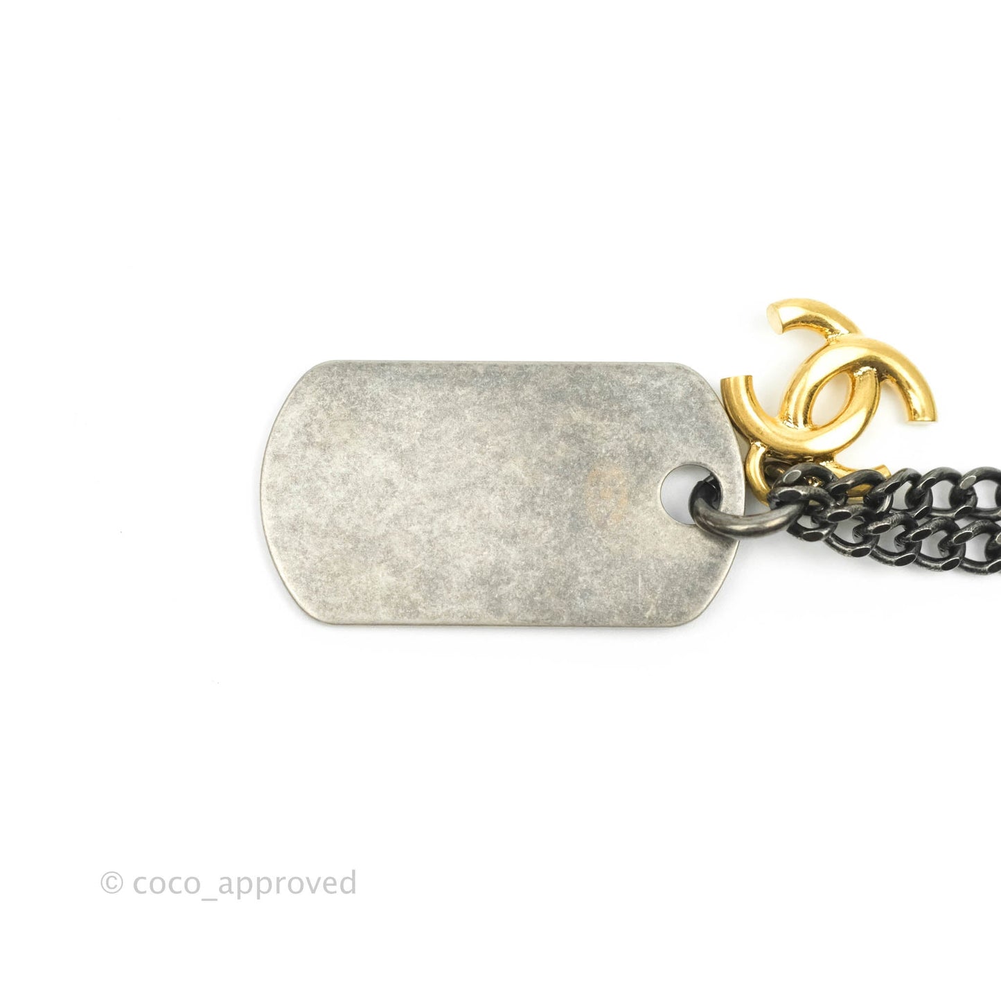 Chanel Aged Gold CC Plate Ruthenium Necklace 21P