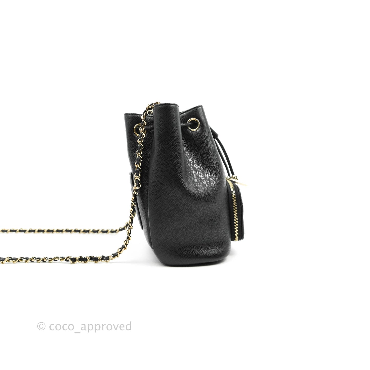 Chanel Business Affinity Drawstring Bucket Bag Black Caviar Gold Hardware 21P