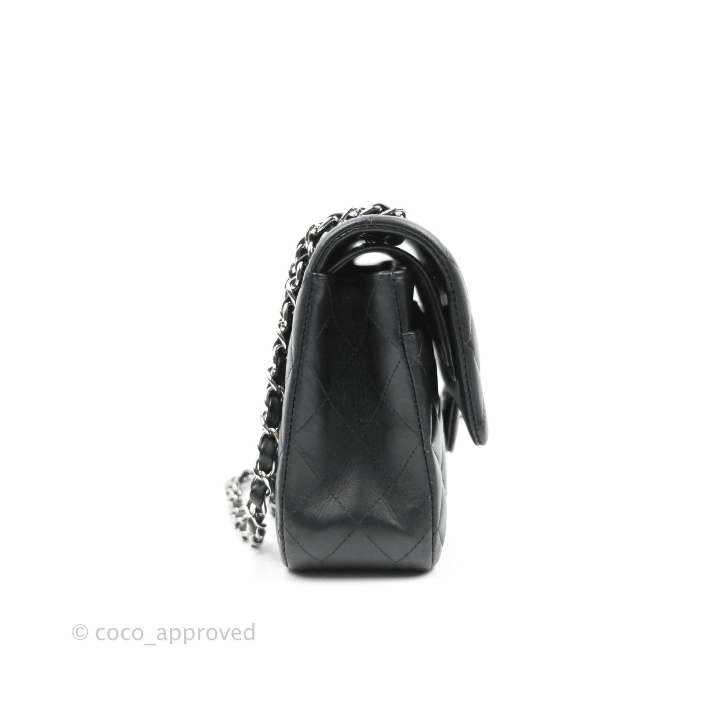 Chanel Classic M/L Medium Double Flap Black Lambskin Silver Hardware
