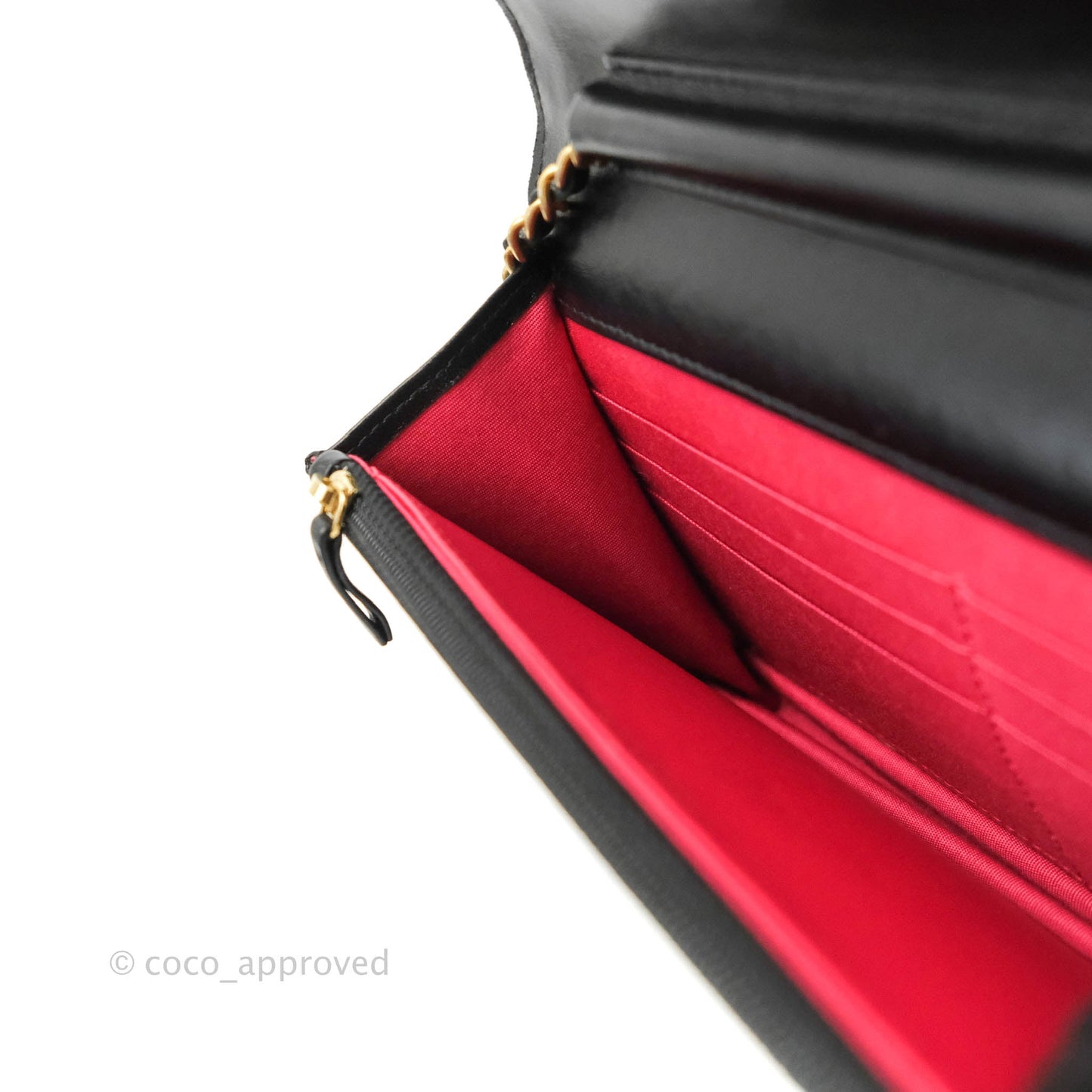 Chanel Quilted Wallet on Chain WOC Chain Around Black Lambskin Aged Gold Hardware