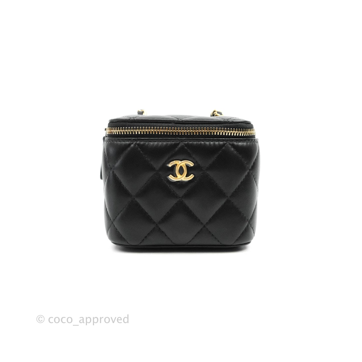 Chanel Classic Mini Pearl Crush Vanity With Chain Black Lambskin Aged Gold Hardware