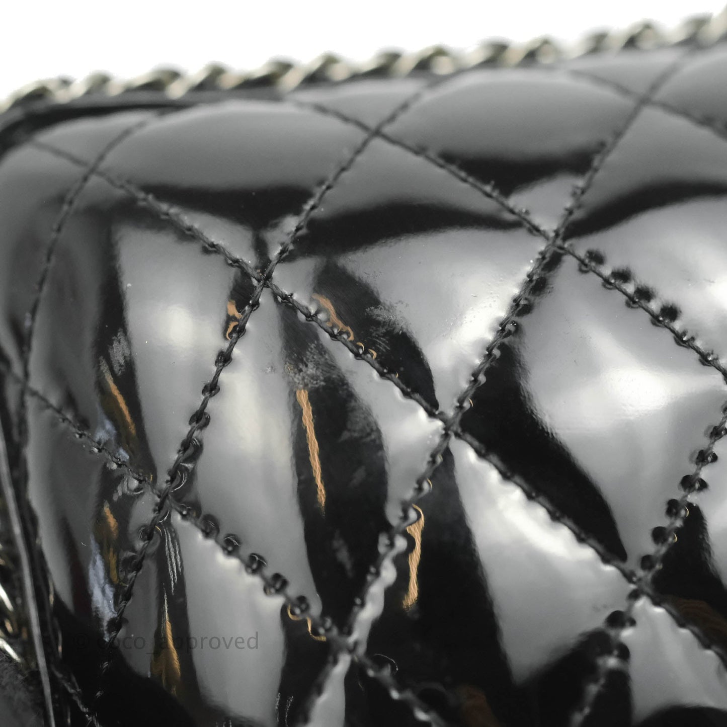 Chanel Quilted Chain Around Clutch Black Patent Silver Hardware