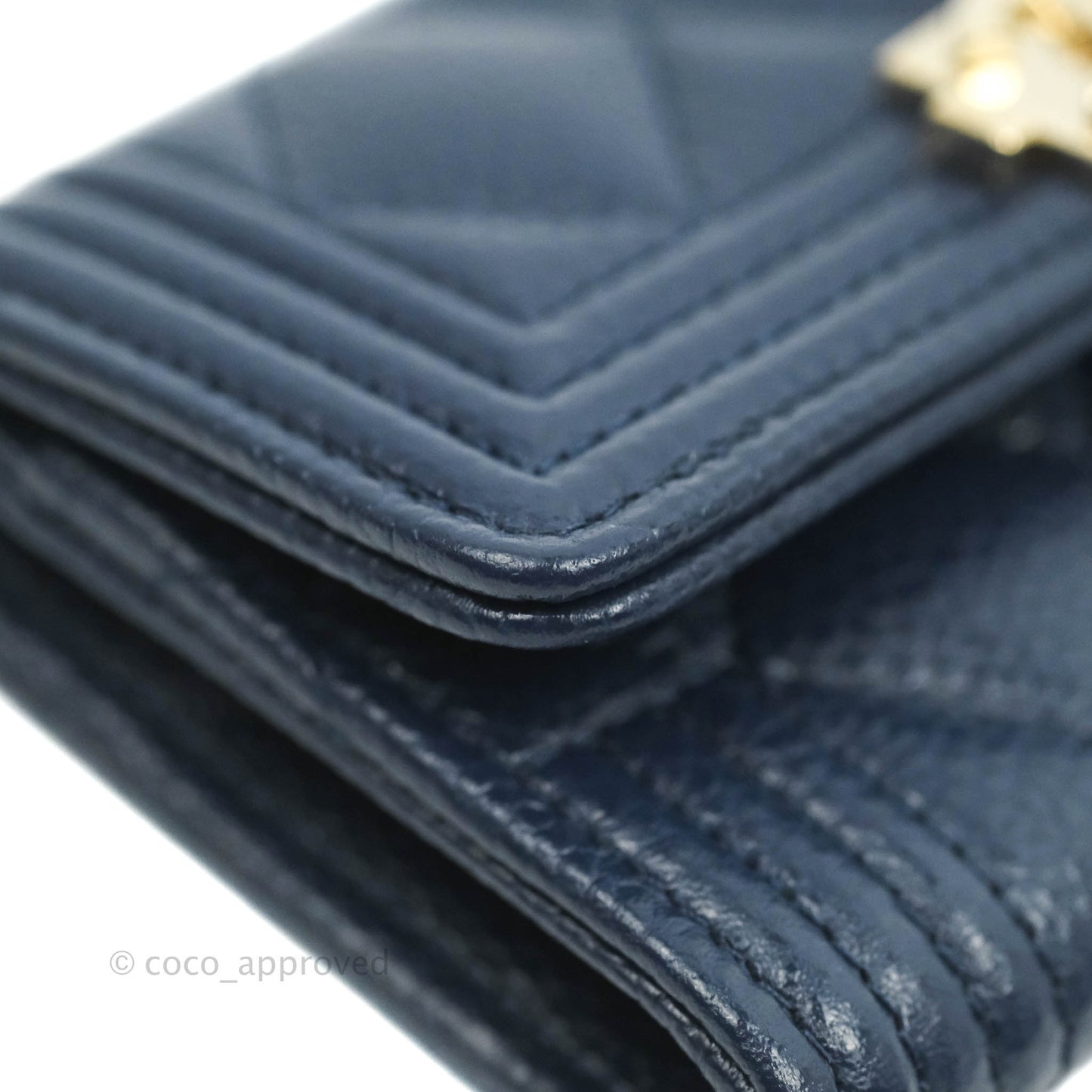 Chanel Quilted Boy Flap Card Holder Navy Caviar Gold Hardware