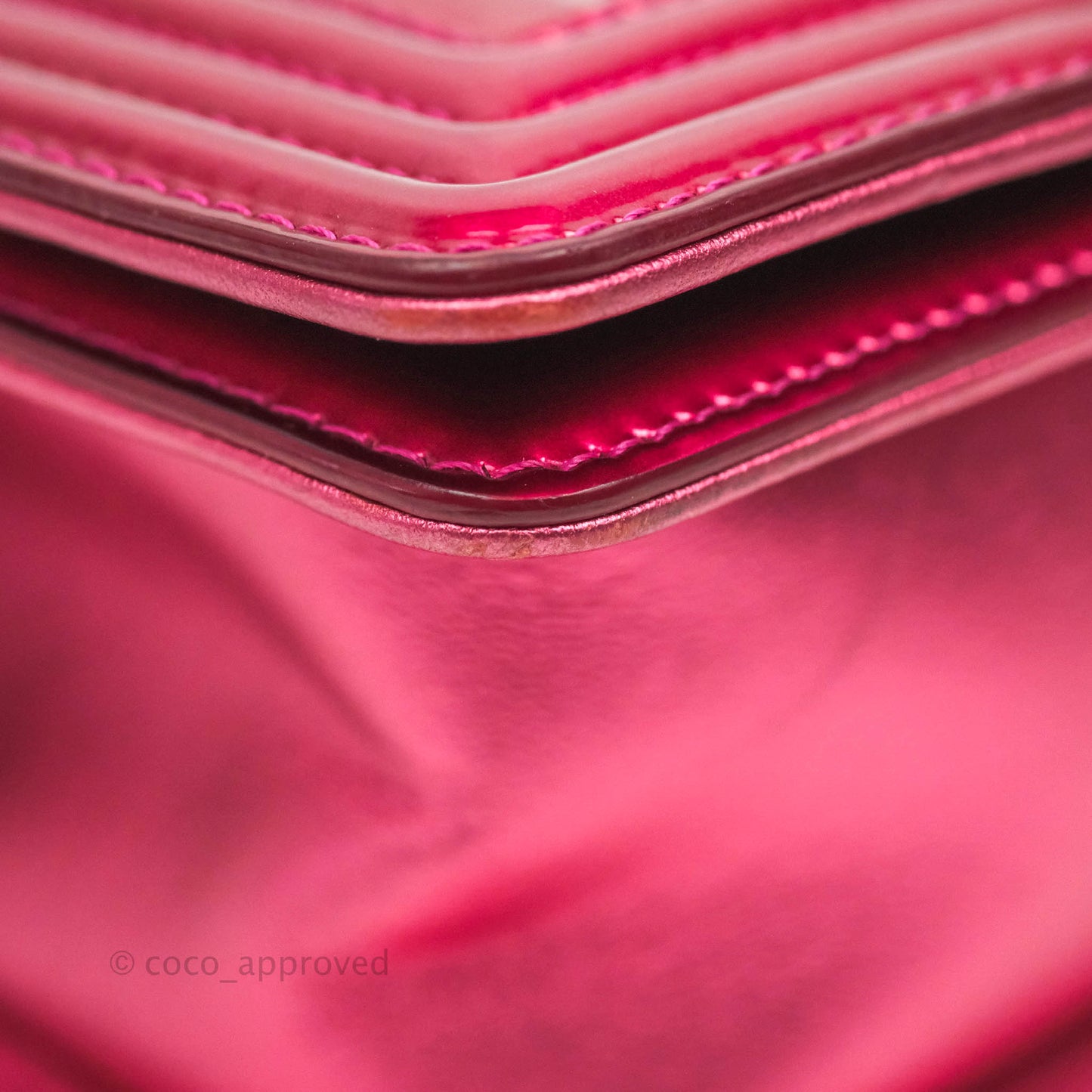 Chanel Quilted Small Boy Metallic Pink Patent & Lambskin Gun Metal