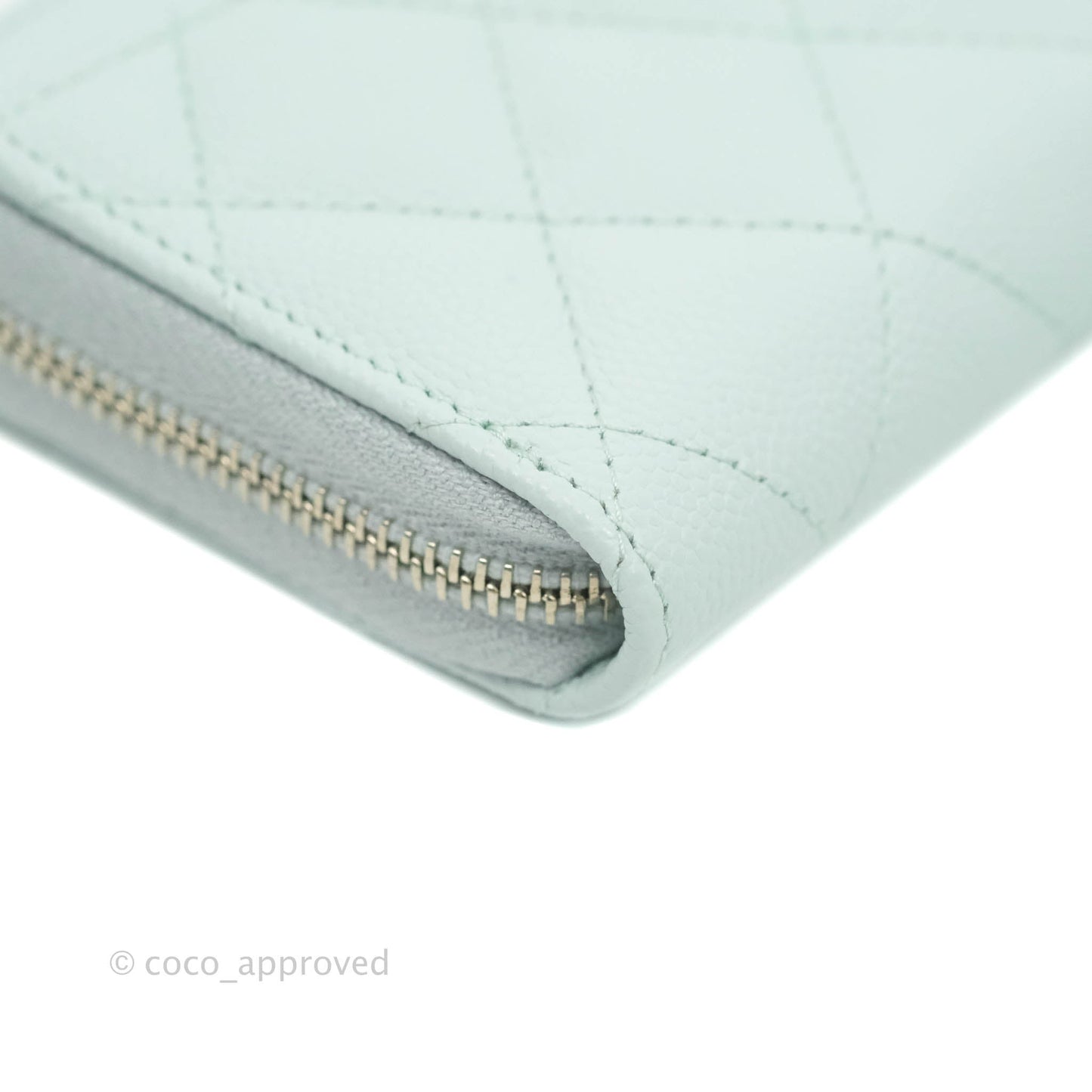 Chanel Classic Quilted Zipped Coin Purse Pale Mint Caviar Silver Hardware 21K