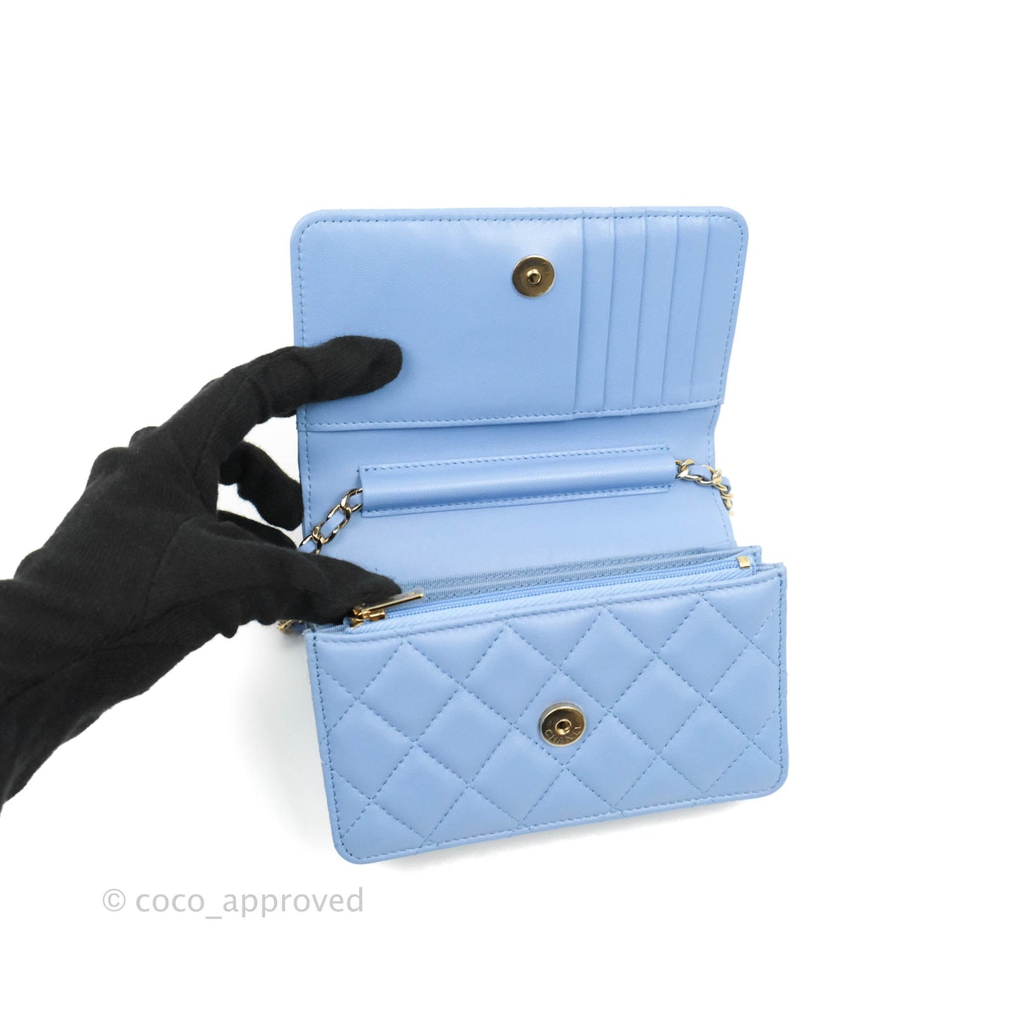 Chanel Quilted Mini Wallet on Chain WOC Blue Lambskin Silver Hardware 21C